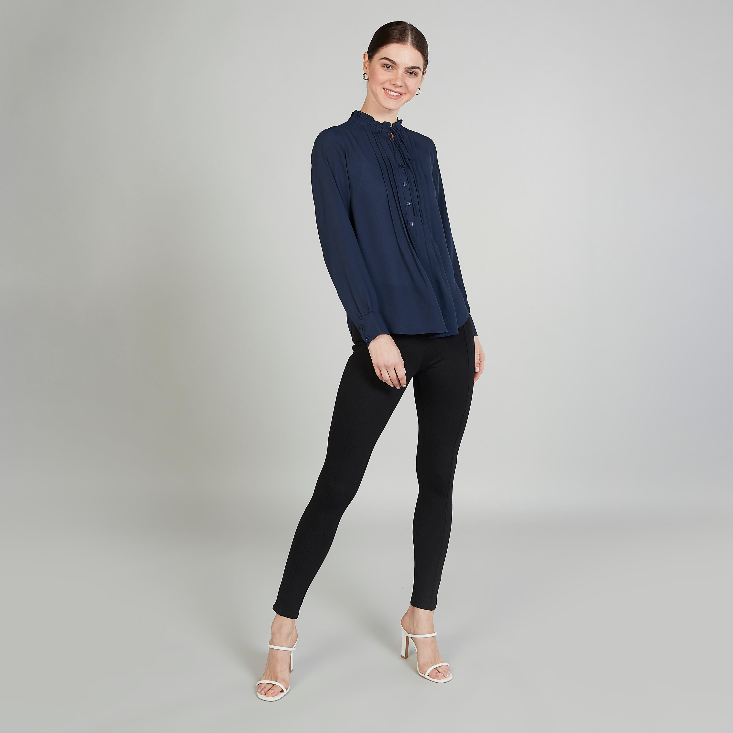 Skinny Fit Solid Mid-Rise Leggings with Button Detail-women-clothing-bottoms-leggings-image-2