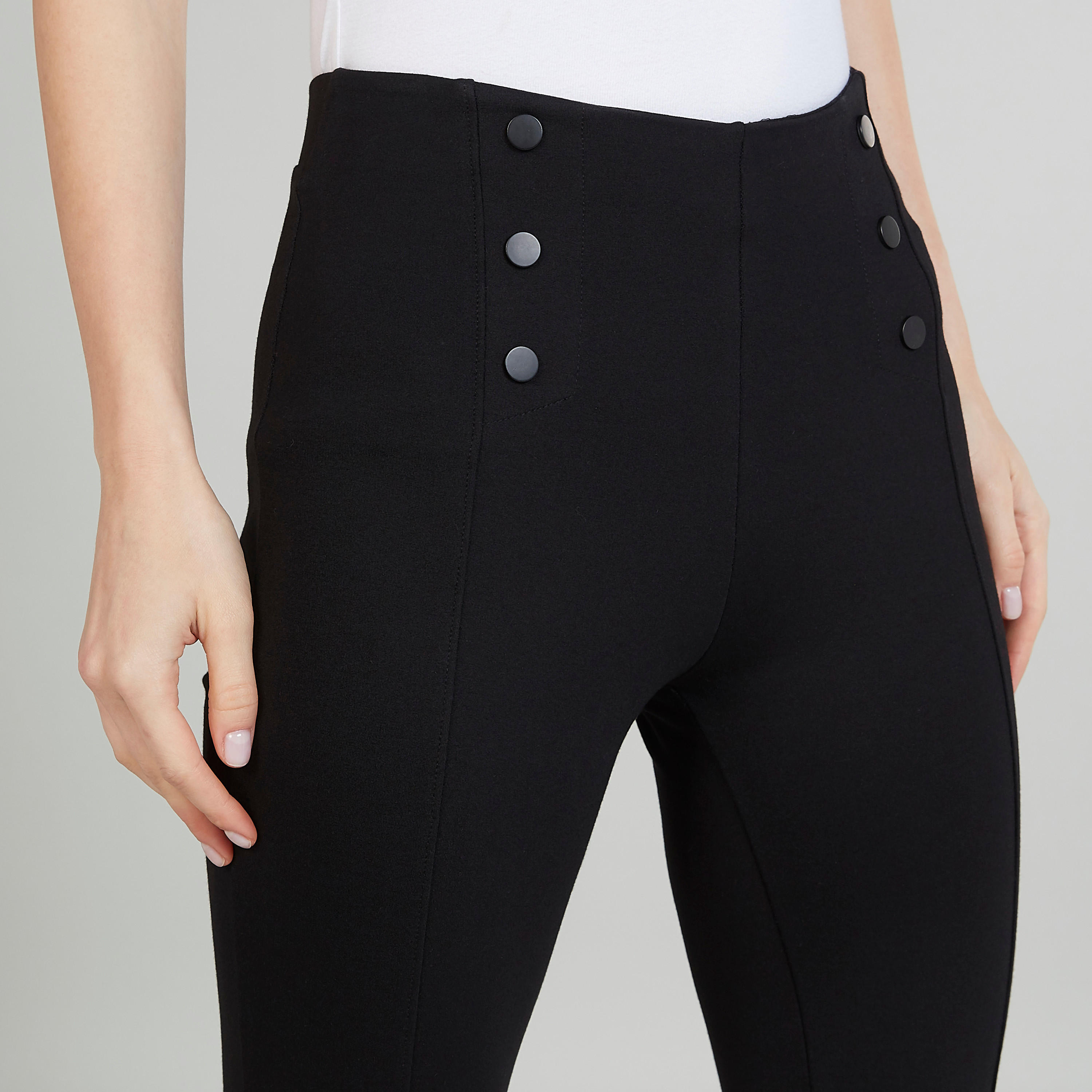 Skinny Fit Solid Mid-Rise Leggings with Button Detail-women-clothing-bottoms-leggings-image-3