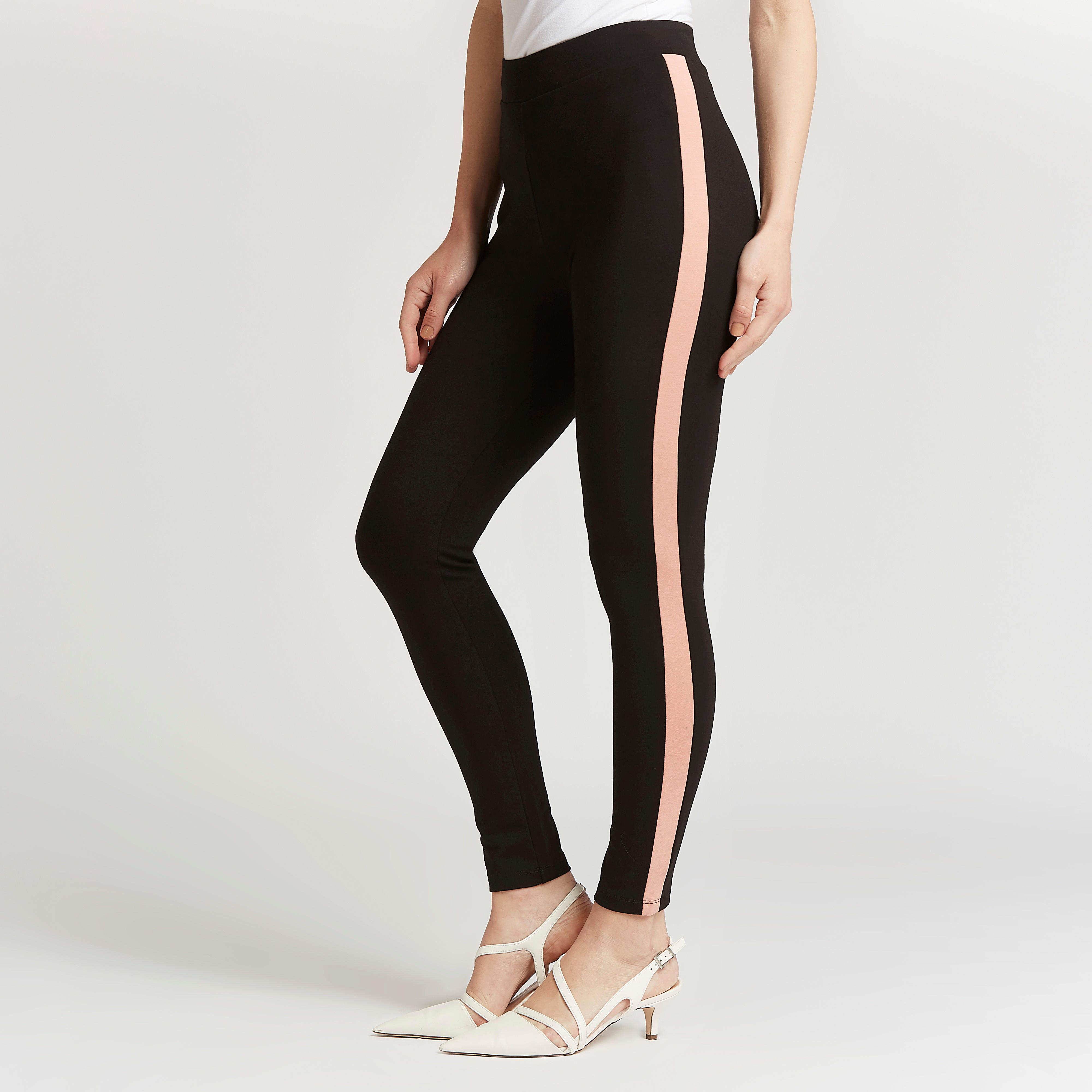 بنطلون ليقنز سكيني سادة بخصر مطاطي متوسط الارتفاع-women-clothing-bottoms-leggings-image-4
