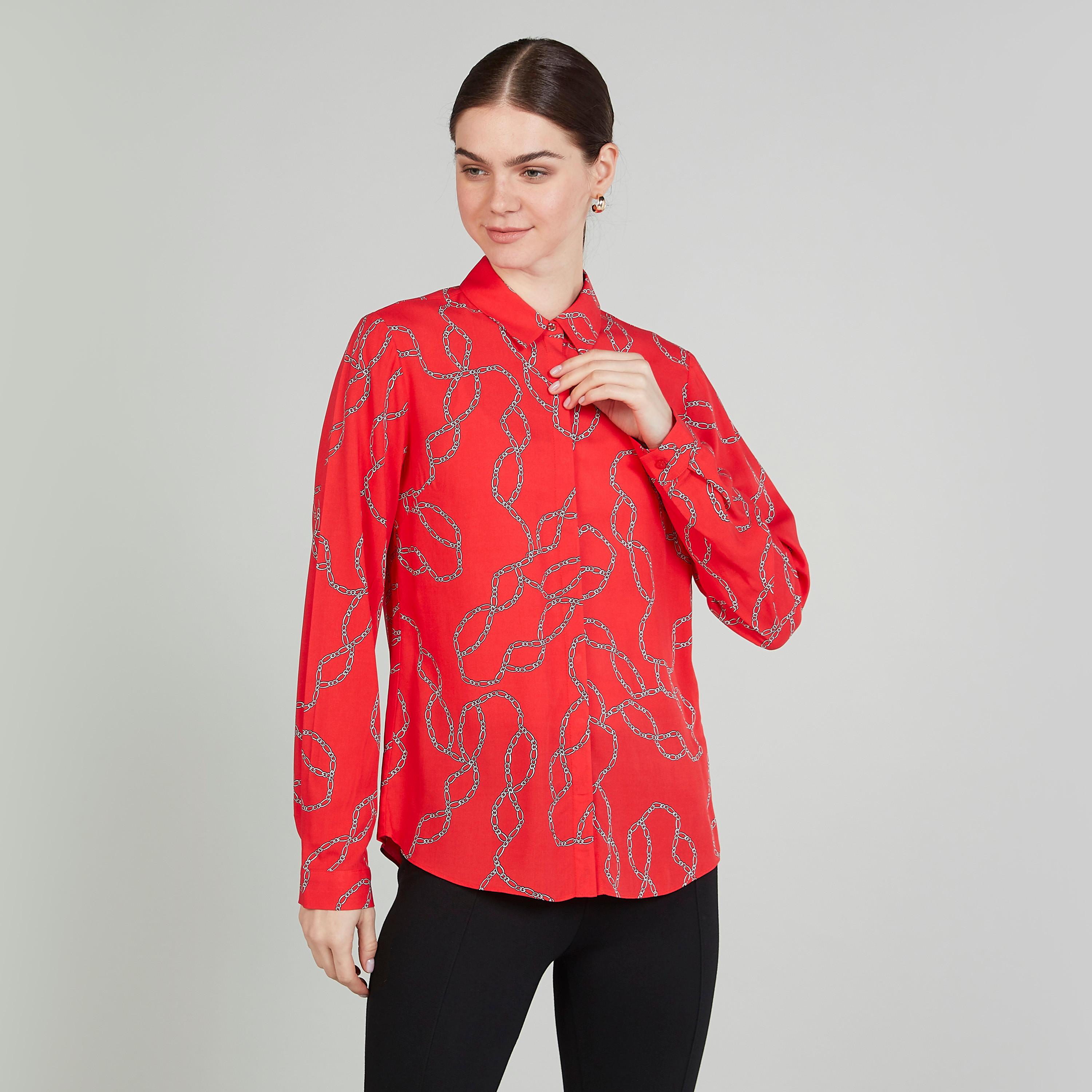 Printed Shirt with Long Sleeves and Concealed Placket-women-clothing-shirtsandblouses-shirts-image-1