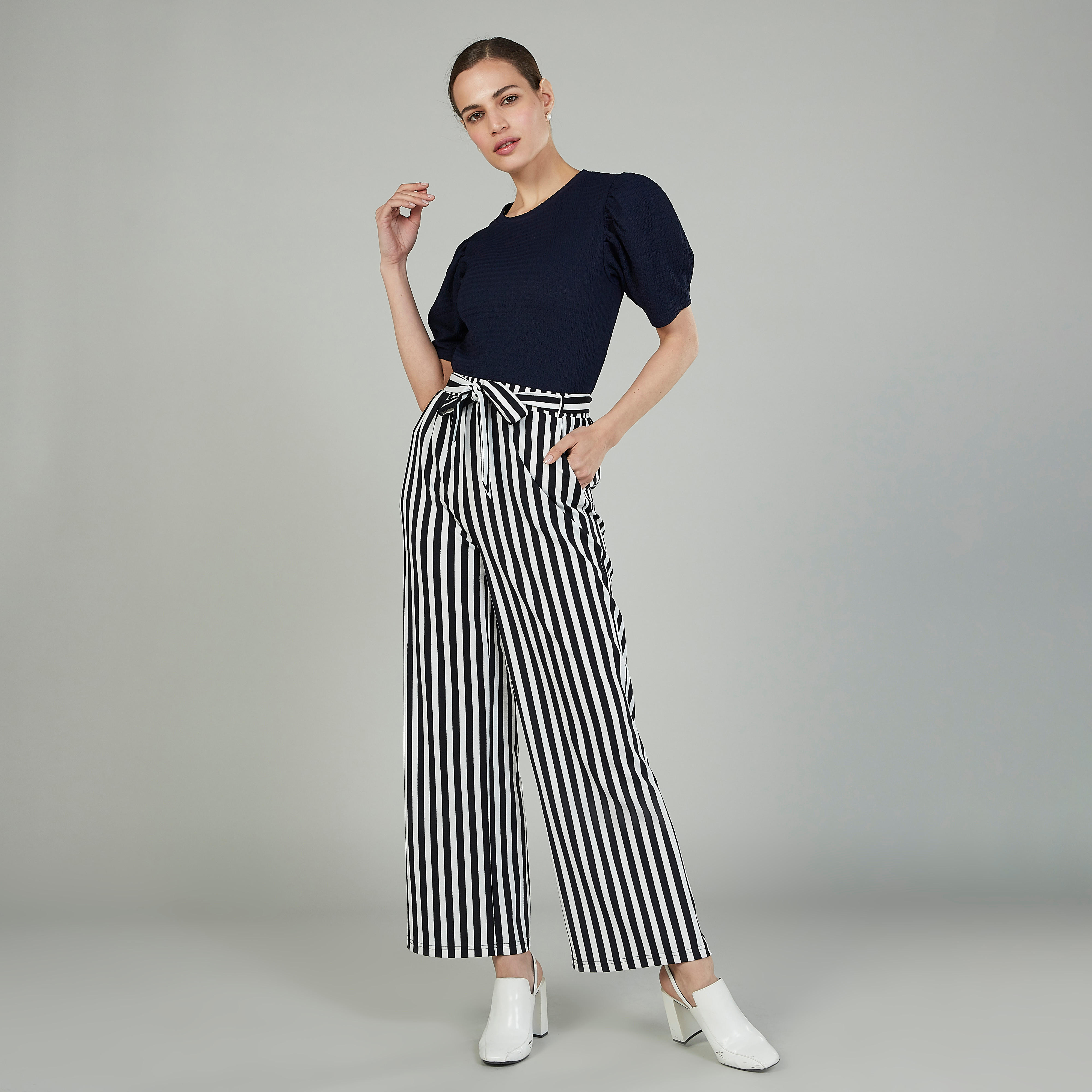 Textured Top with Round Neck and Short Sleeves-women-clothing-shirtsandblouses-blouses-image-2