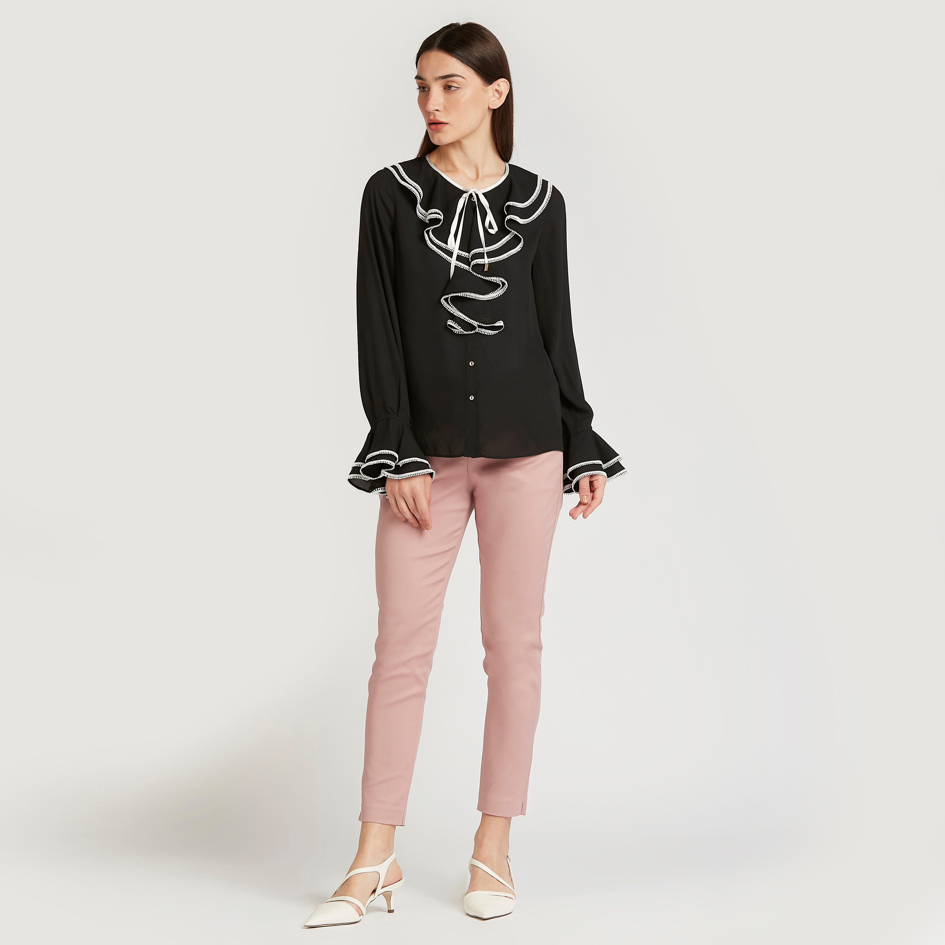 Plain Top with Flounce Sleeves and Frill Detail-women-clothing-shirtsandblouses-blouses-image-2