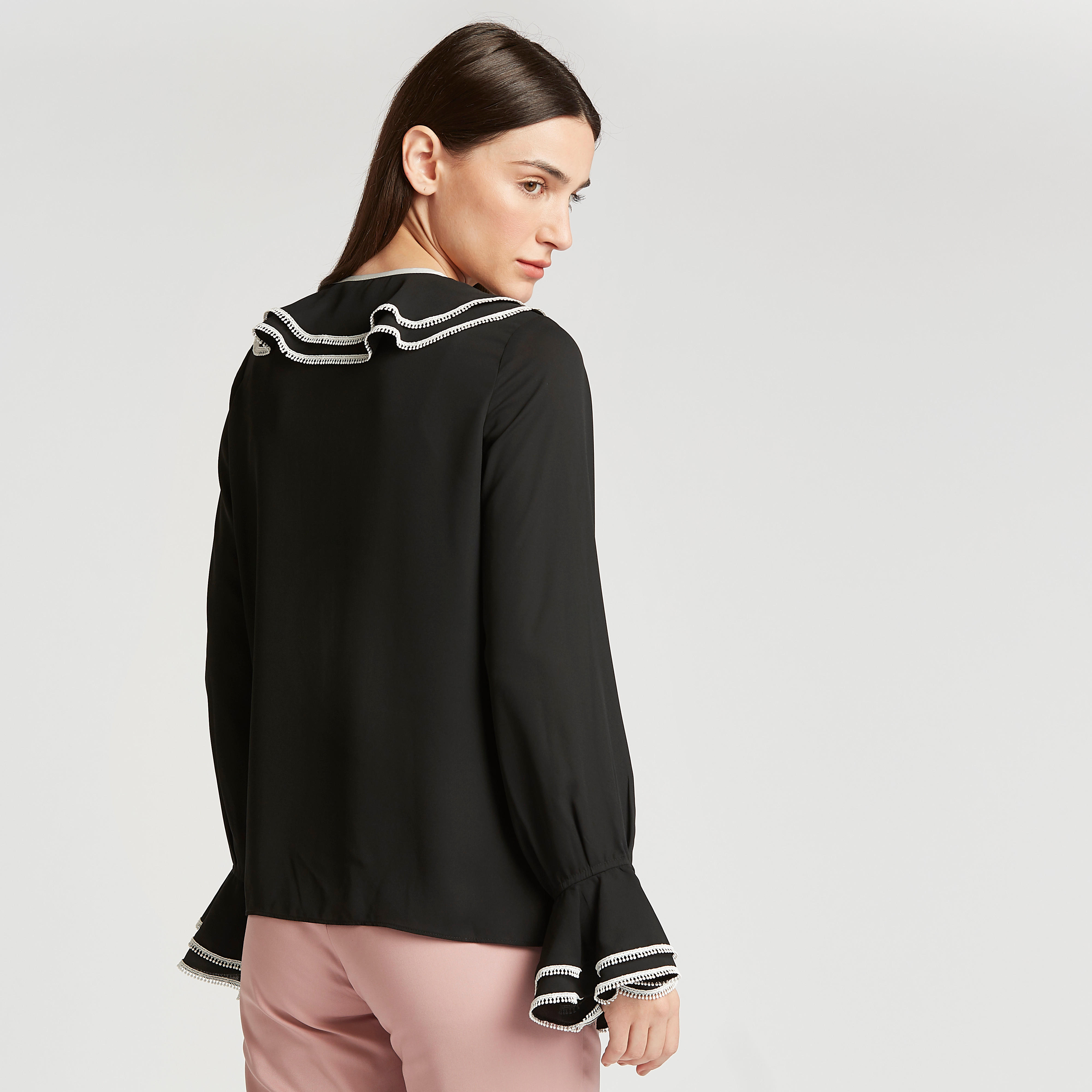 Plain Top with Flounce Sleeves and Frill Detail-women-clothing-shirtsandblouses-blouses-image-5