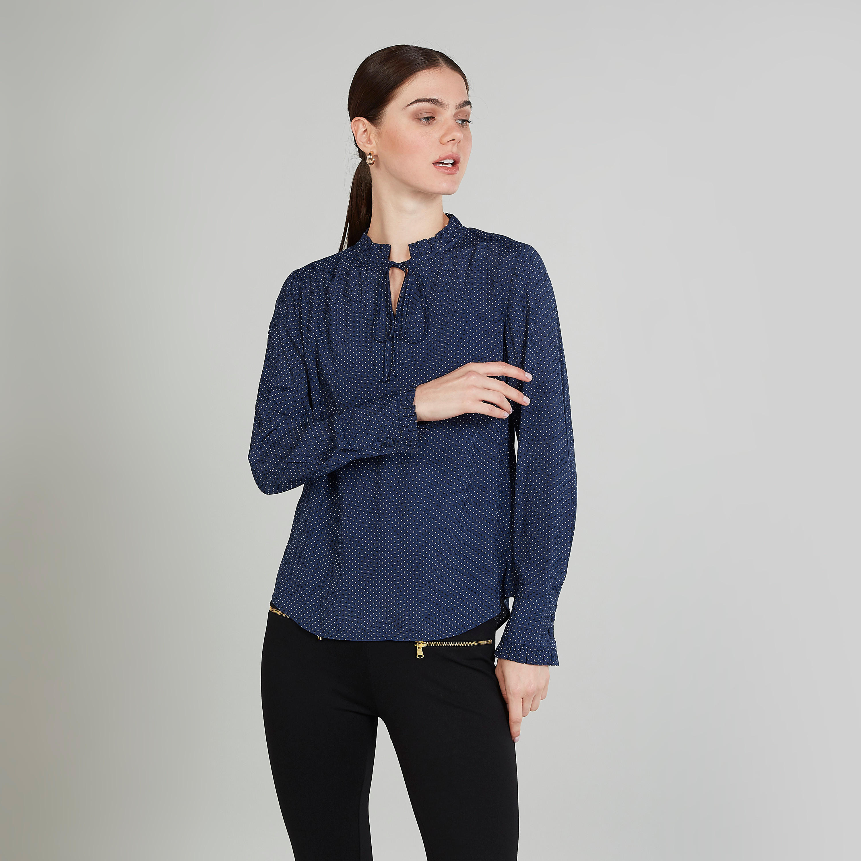 Polka Dot Top with Flounce Sleeves and Tie Ups-women-clothing-shirtsandblouses-blouses-image-1
