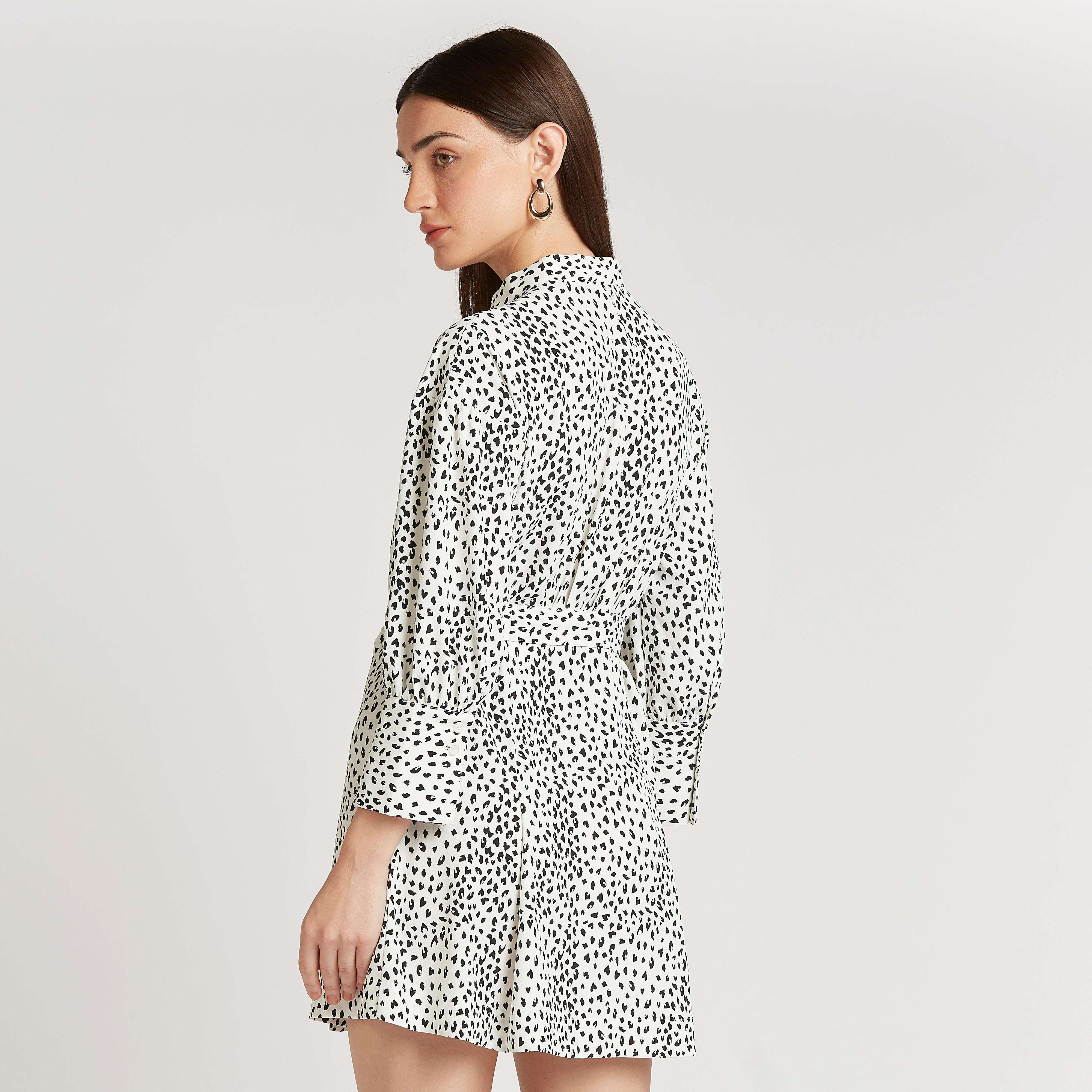 Printed Mini Shift Dress with Long Sleeves and Necktie-women-clothing-dresses-image-5