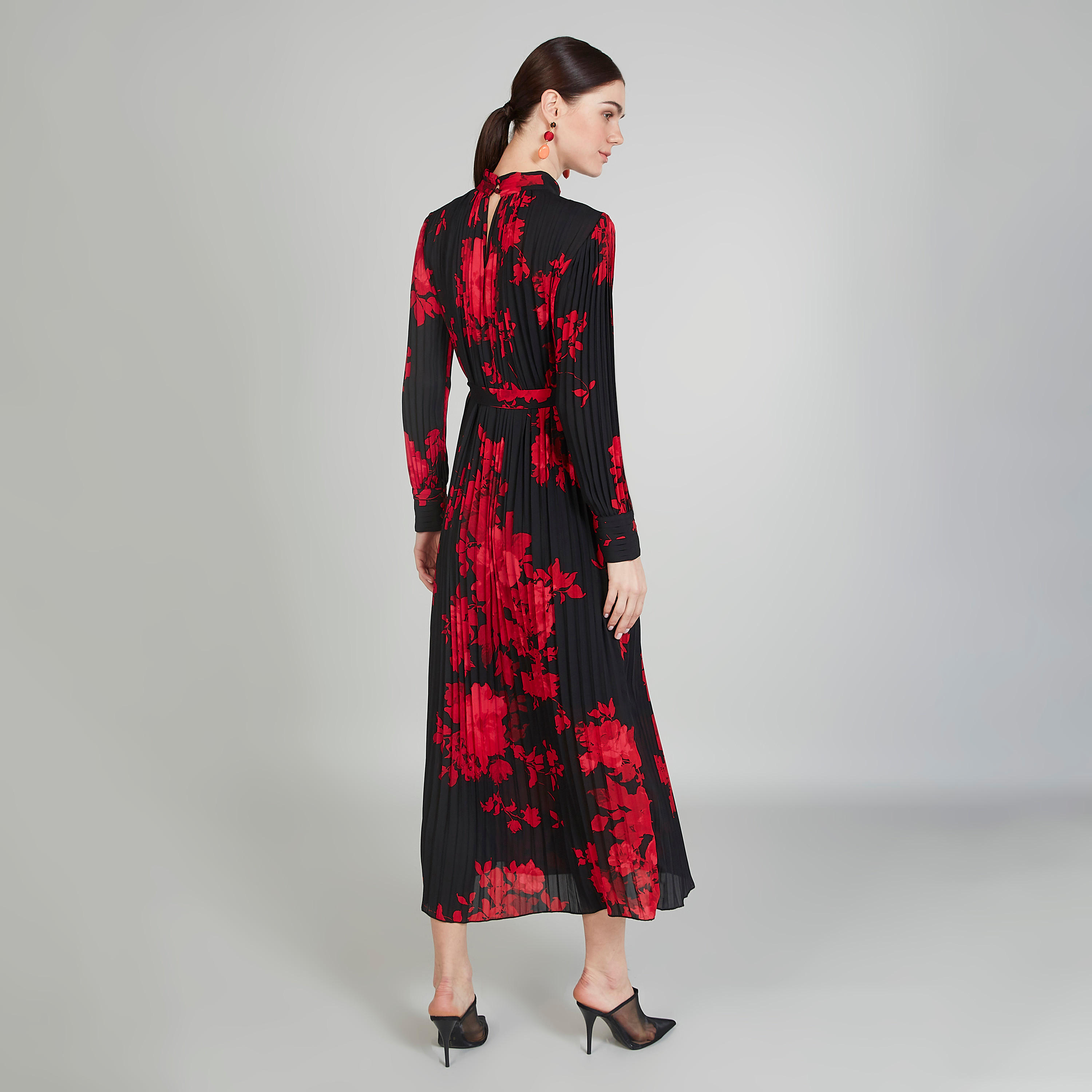 Printed Midi A-line Dress with High Neck and Long Sleeves-women-clothing-dresses-image-4