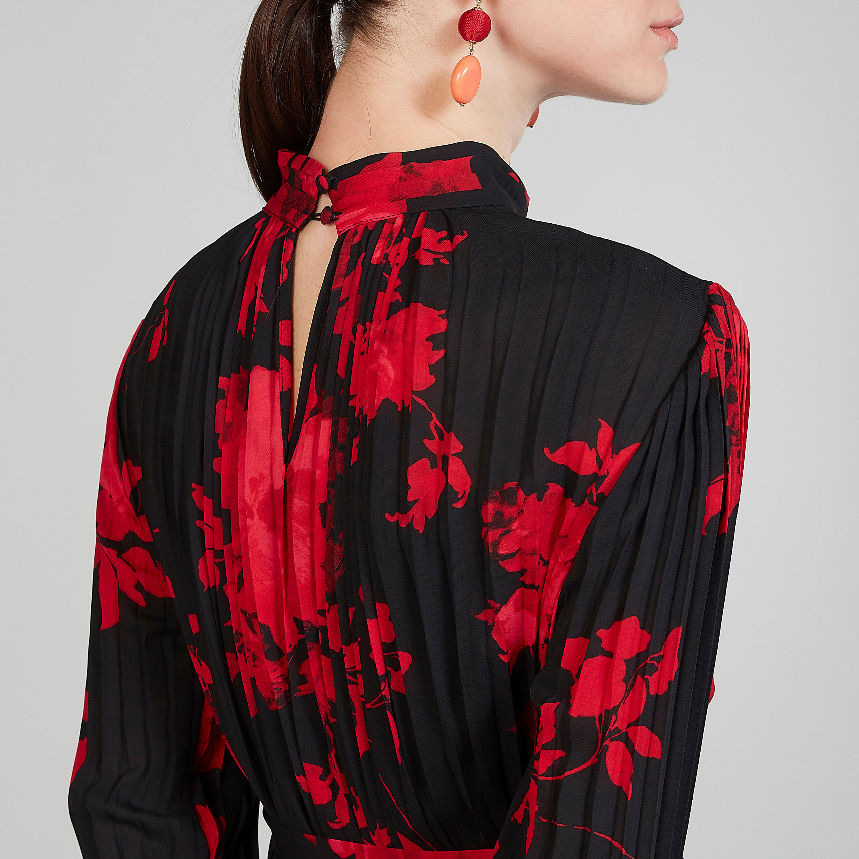 Printed Midi A-line Dress with High Neck and Long Sleeves-women-clothing-dresses-image-5
