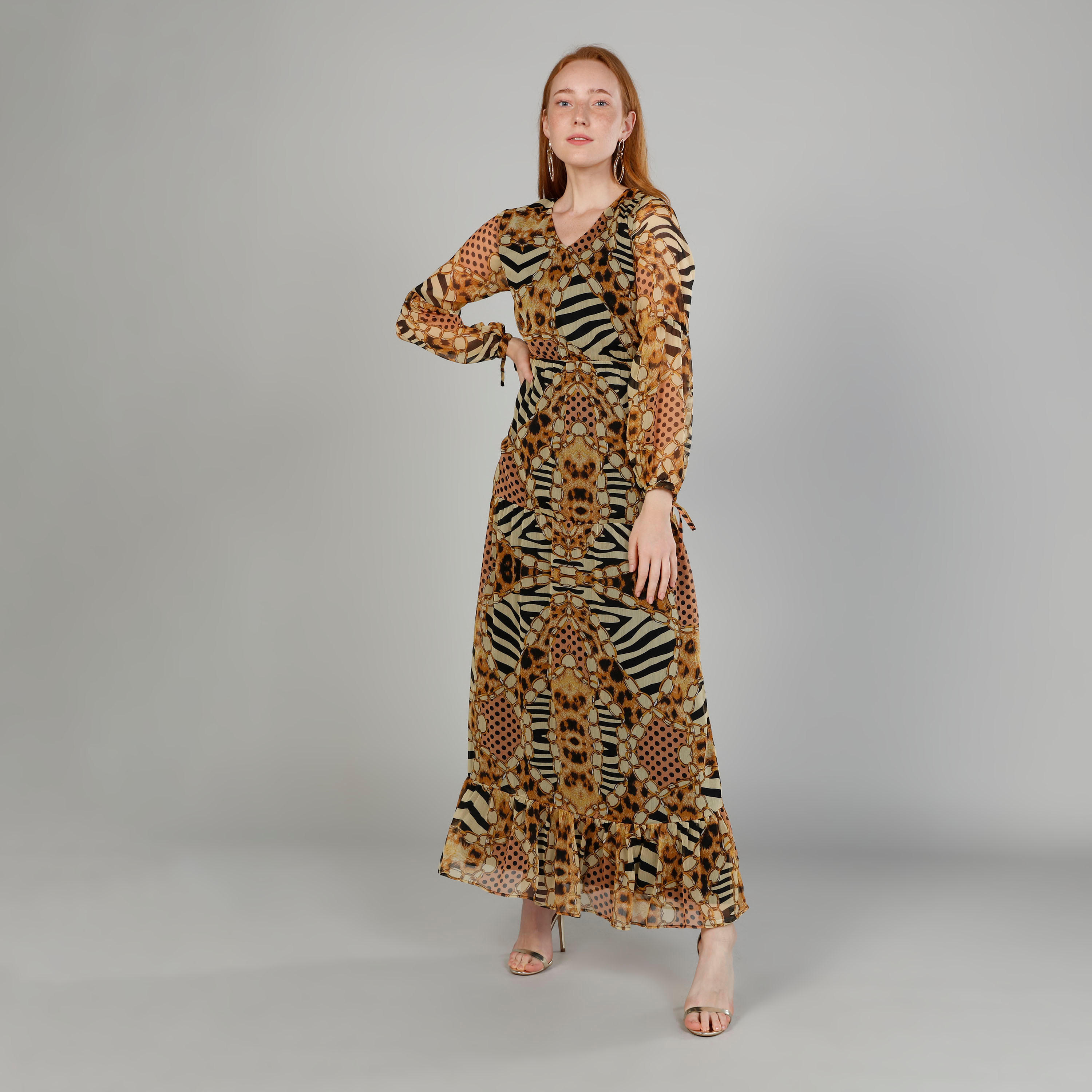 فستان طويل إيه لاين بياقة V وأكمام طويلة وطبعات-women-clothing-dresses-image-1