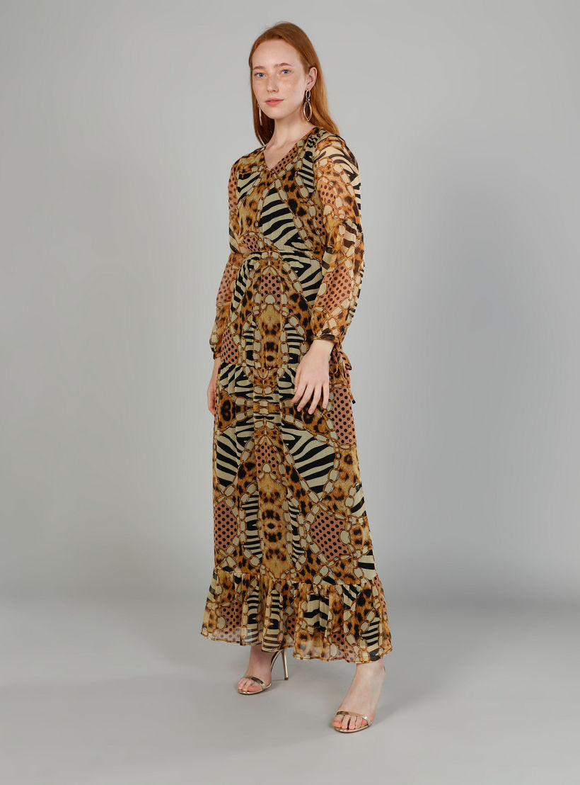 فستان طويل إيه لاين بياقة V وأكمام طويلة وطبعات-women-clothing-dresses-image-2