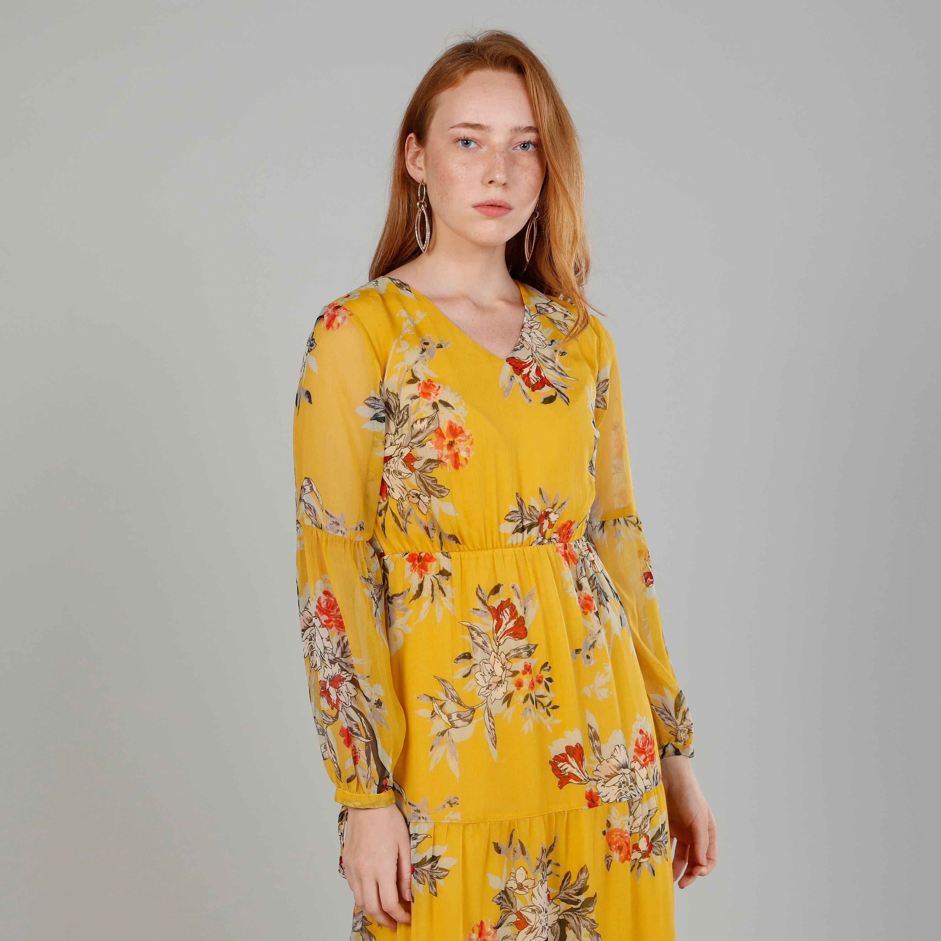 فستان طويل إيه لاين بياقة مستديرة وأكمام بيشوب مع طبعات-women-clothing-dresses-image-3