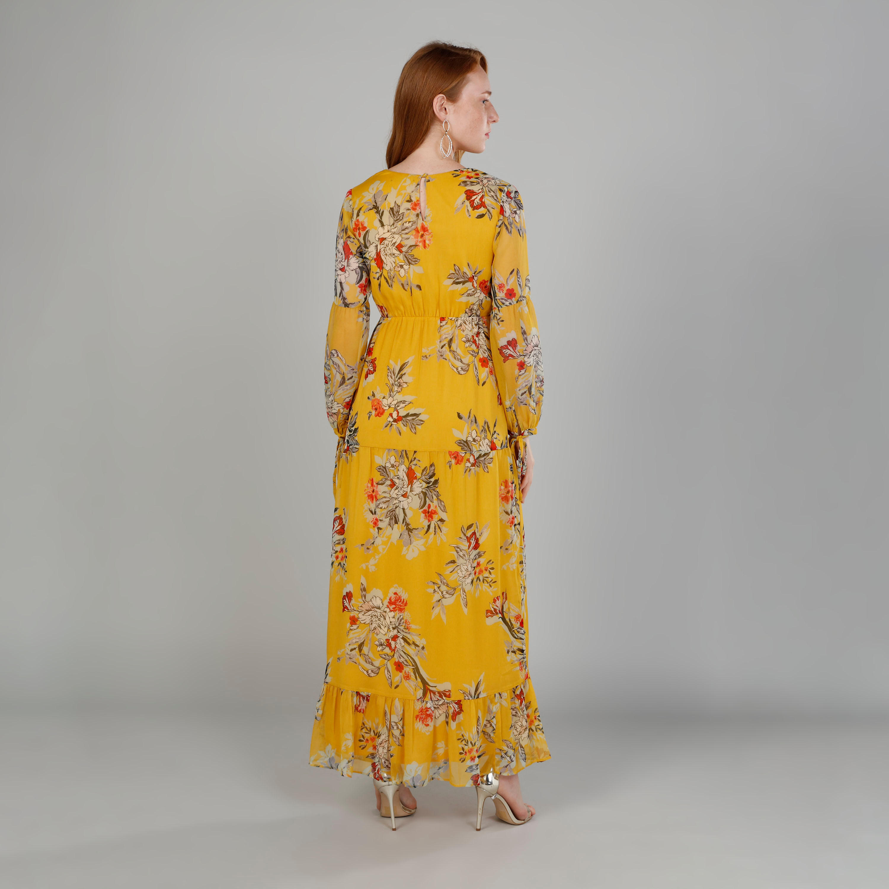 فستان طويل إيه لاين بياقة مستديرة وأكمام بيشوب مع طبعات-women-clothing-dresses-image-4