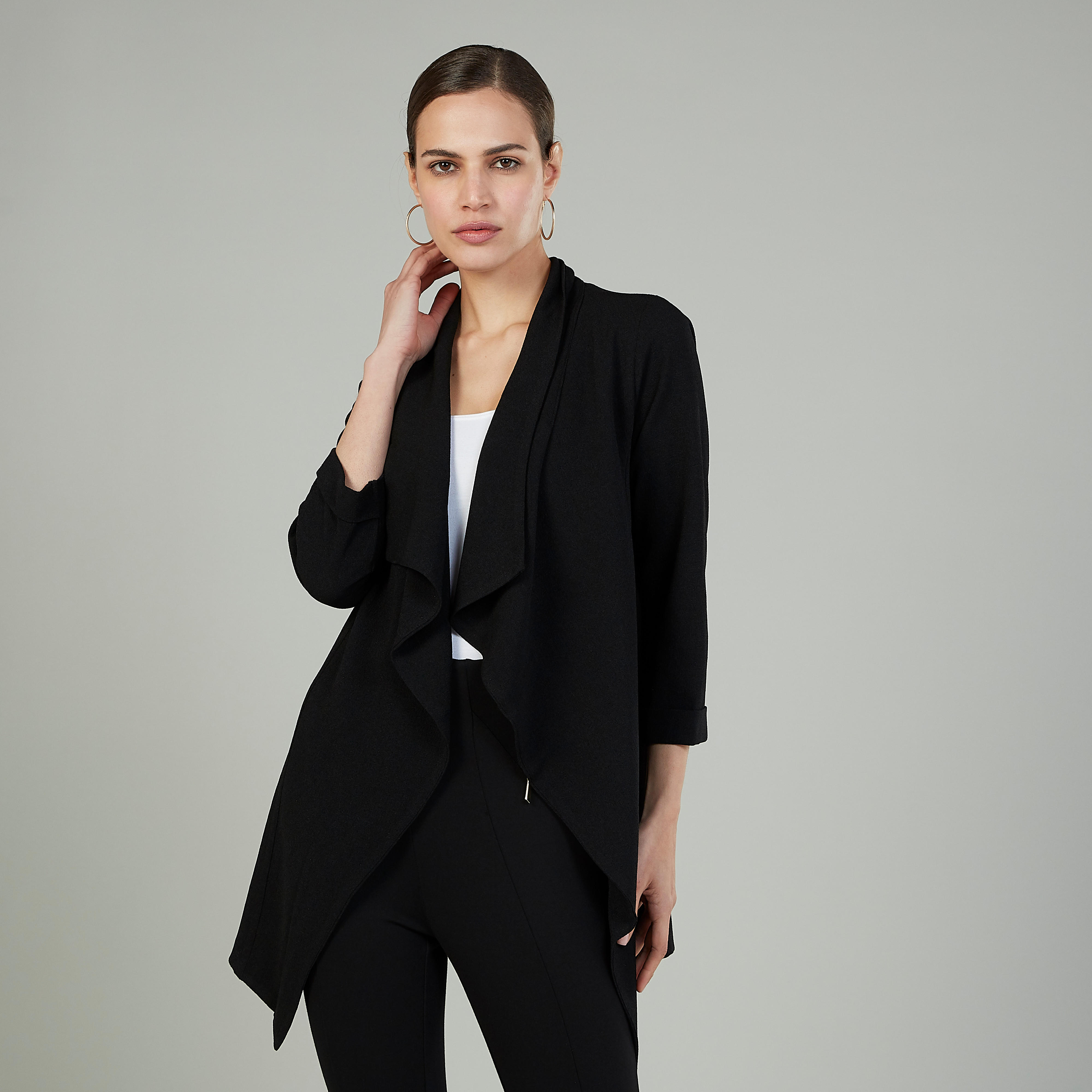 Sustainable Slim Fit Plain Blazer with 3/4 Sleeves-women-clothing-coatsandjackets-blazers-image-1