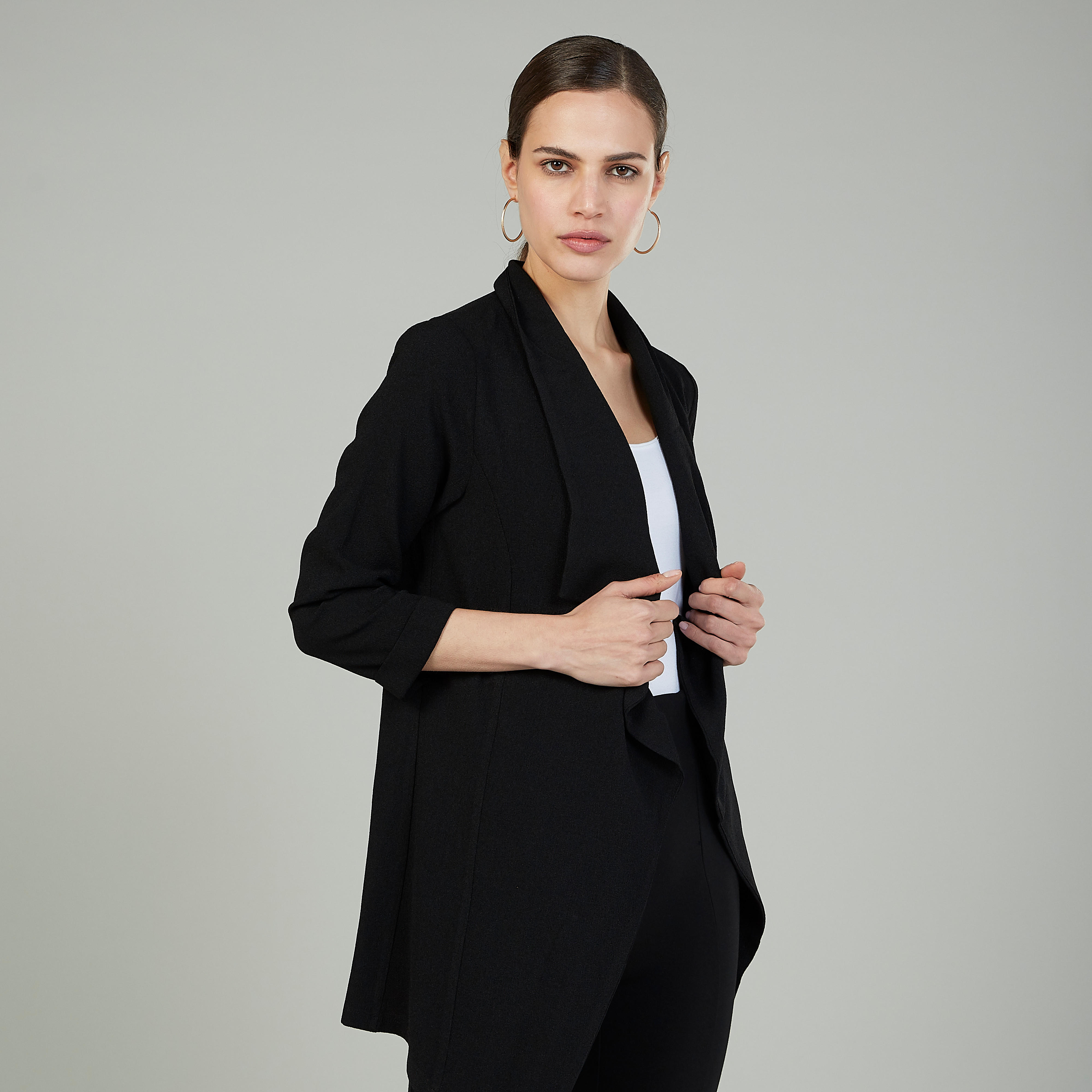 Sustainable Slim Fit Plain Blazer with 3/4 Sleeves-women-clothing-coatsandjackets-blazers-image-4