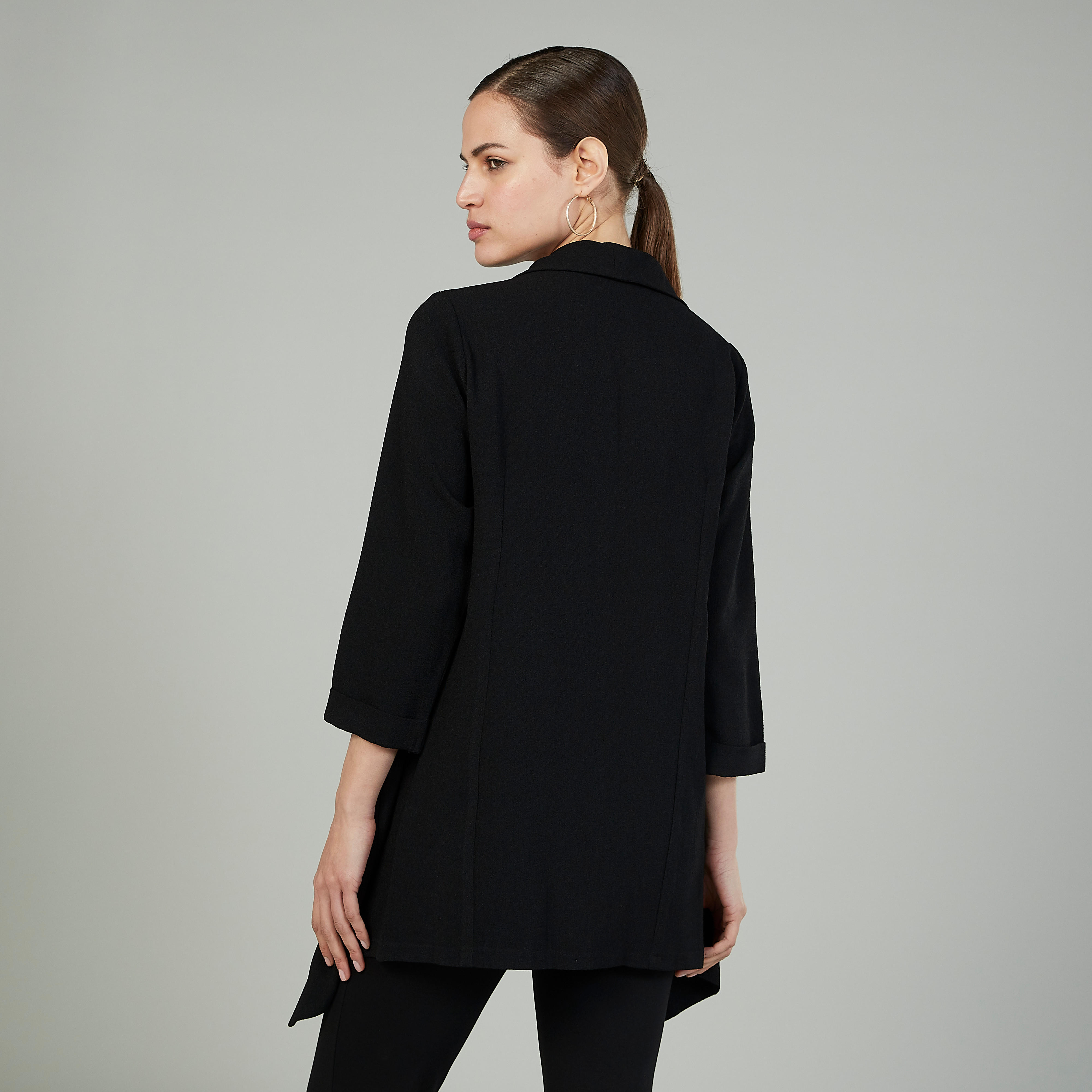 Sustainable Slim Fit Plain Blazer with 3/4 Sleeves-women-clothing-coatsandjackets-blazers-image-5