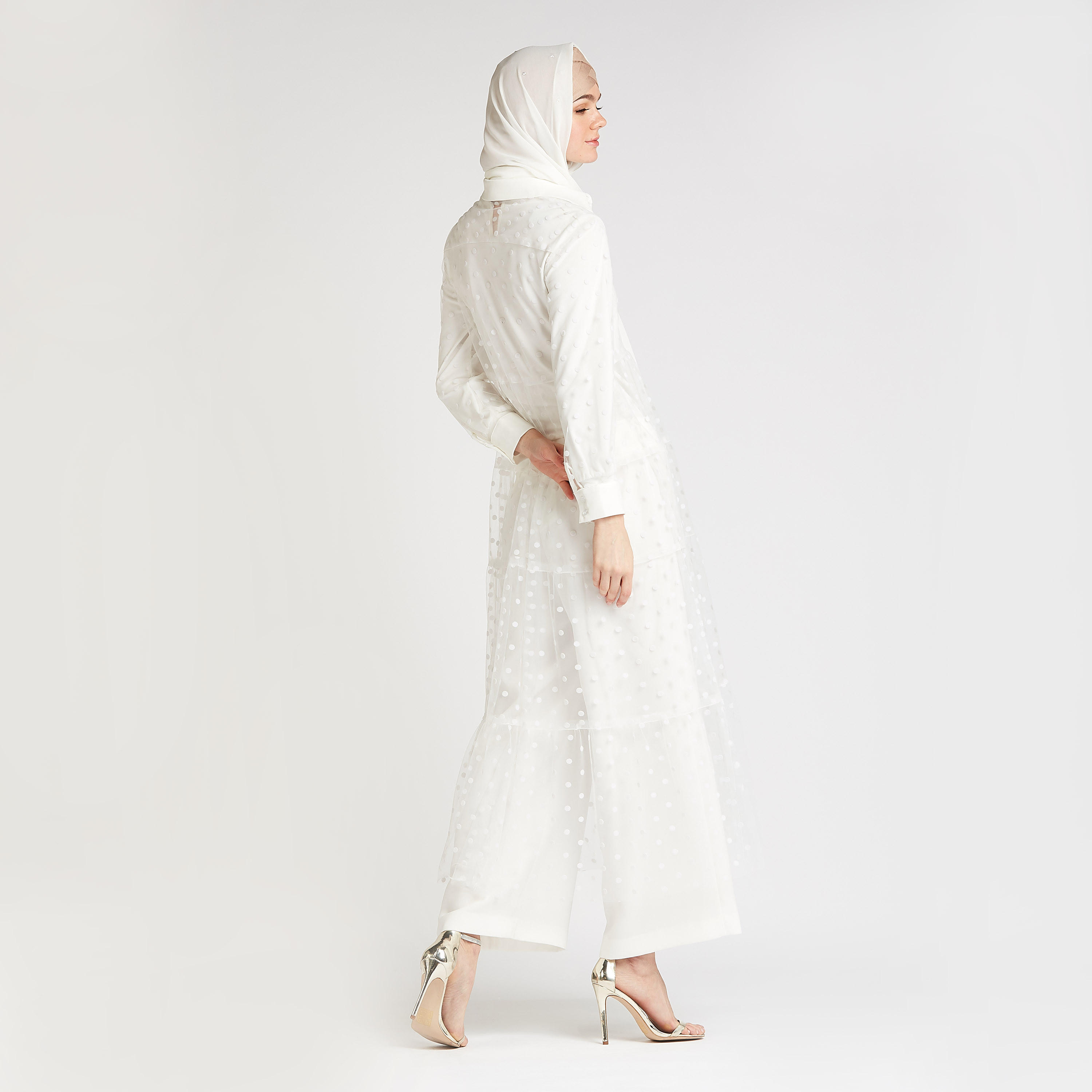 جاكيت سليم طويل منقط بأكمام طويلة وتفاصيل دانتيل-women-winterwear-coatsandjackets-jackets-image-4