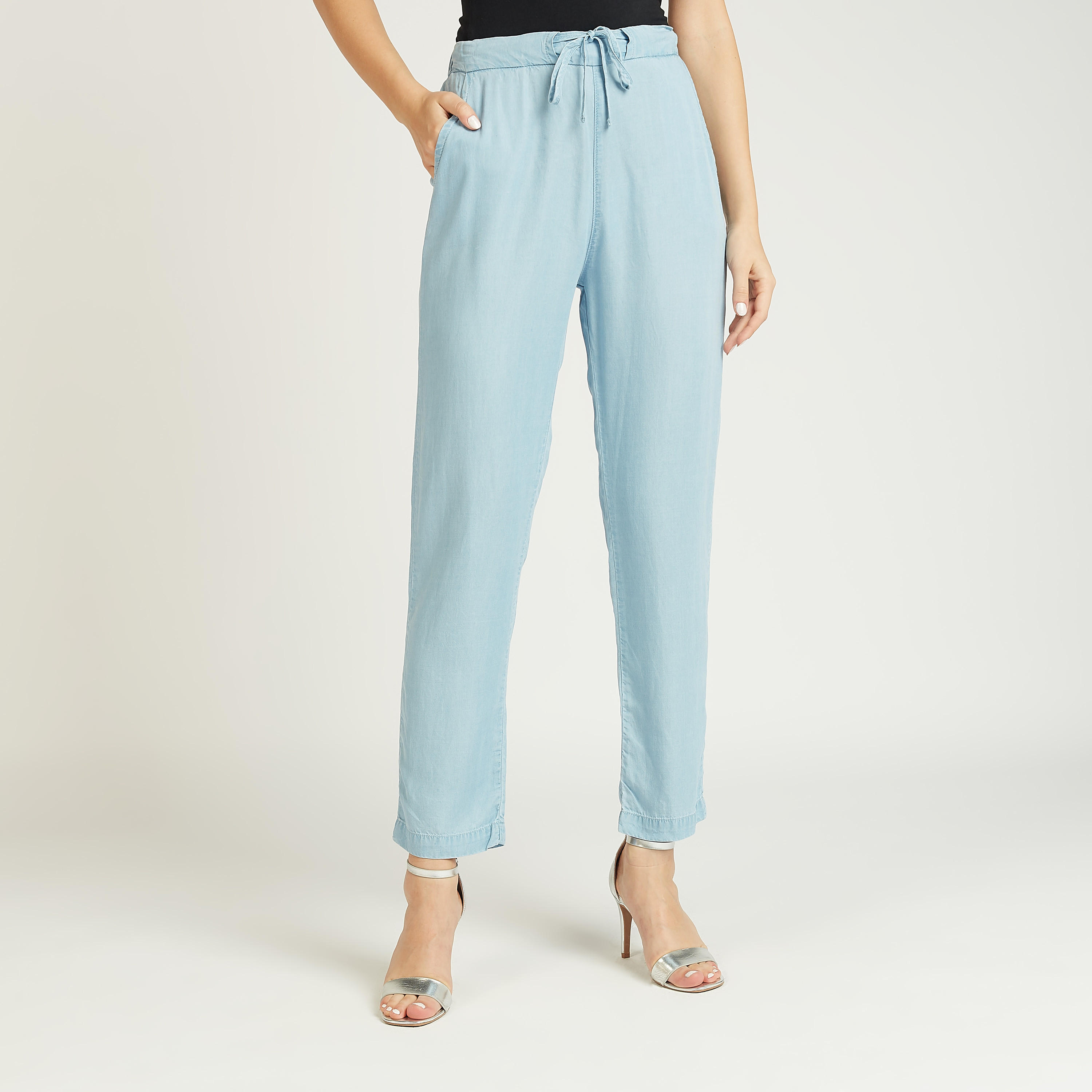 Full Length Solid Mid-Rise Pants with Pocket Detail and Drawstring-women-clothing-bottoms-trousers-image-1