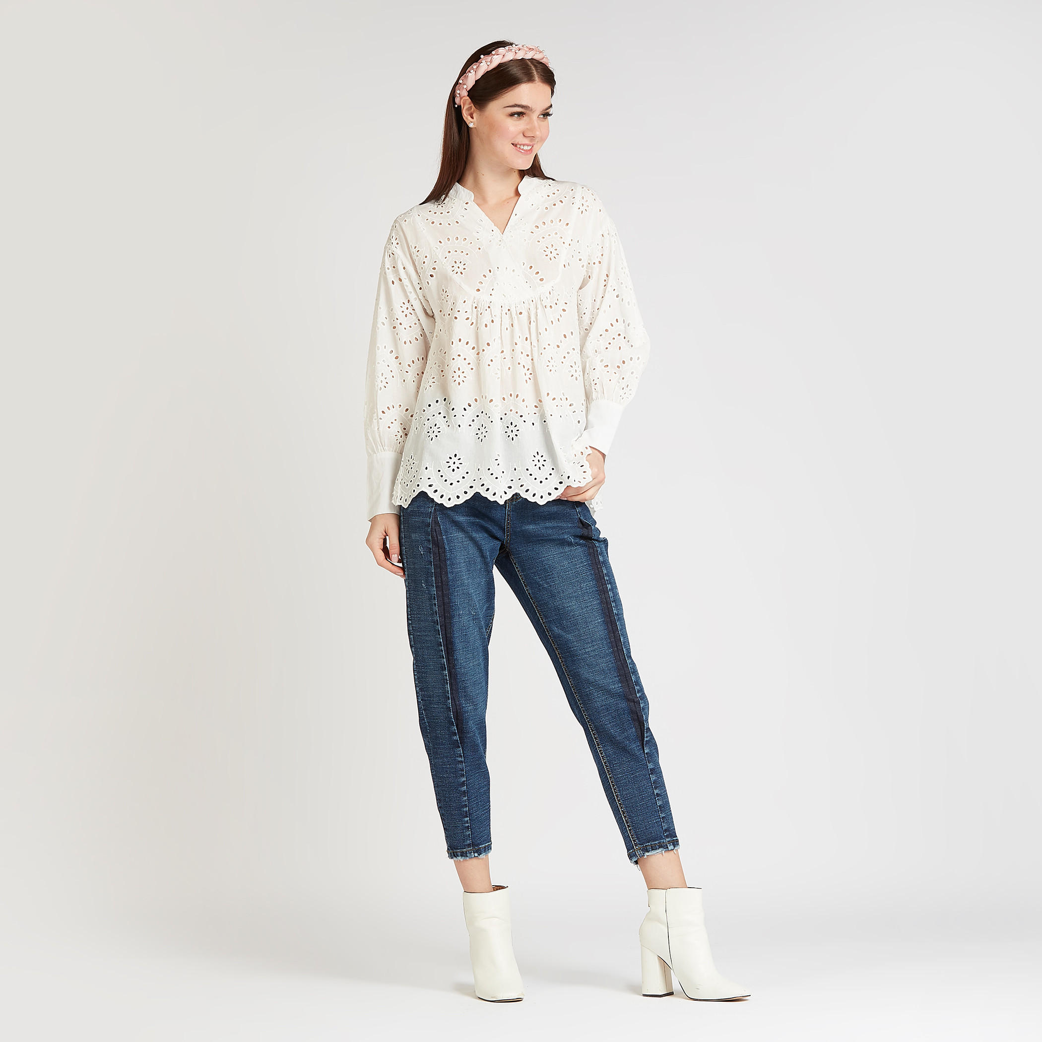 بلوزة شيفلي بياقة ماندارين وأكمام طويلة-women-clothing-shirtsandblouses-blouses-image-2