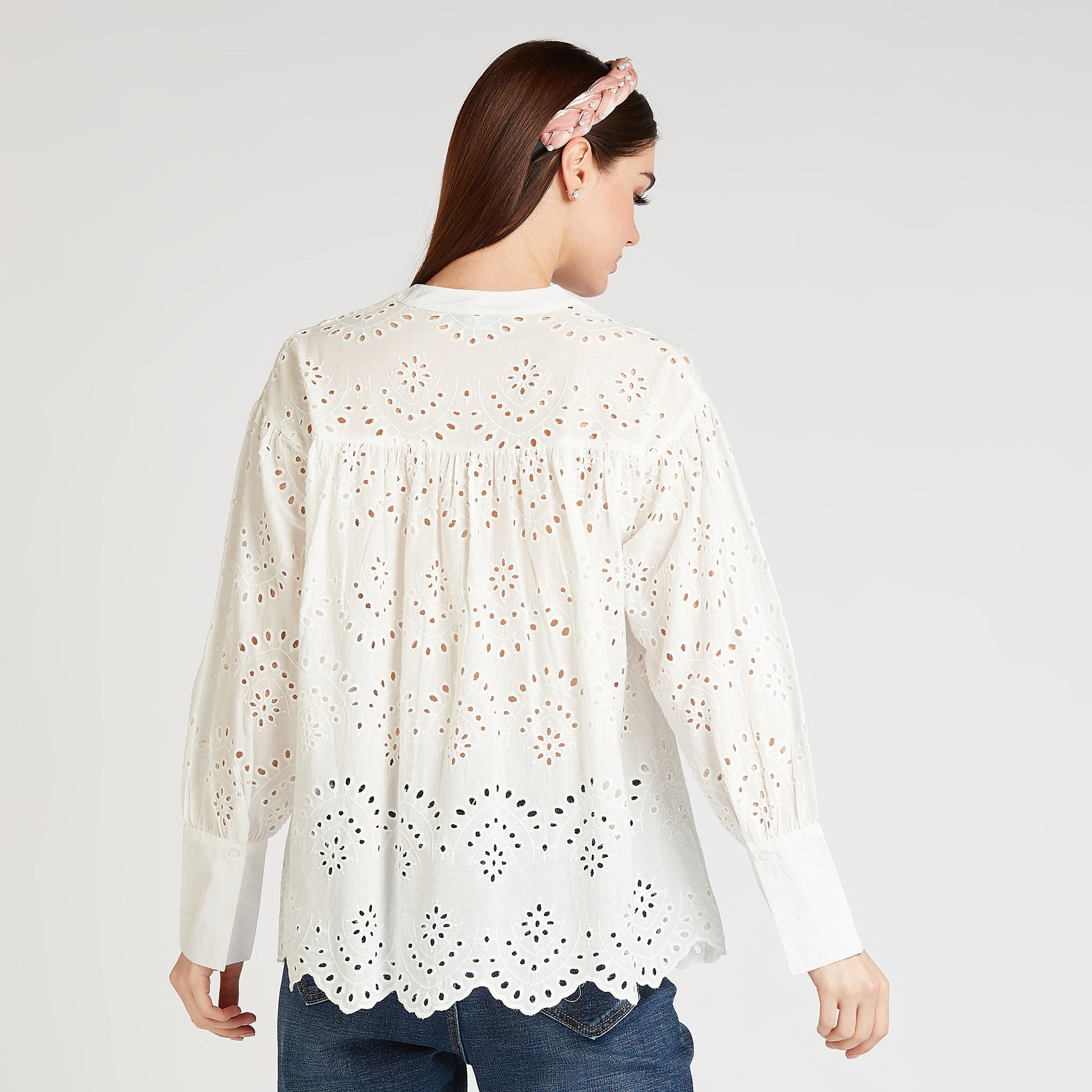 بلوزة شيفلي بياقة ماندارين وأكمام طويلة-women-clothing-shirtsandblouses-blouses-image-4
