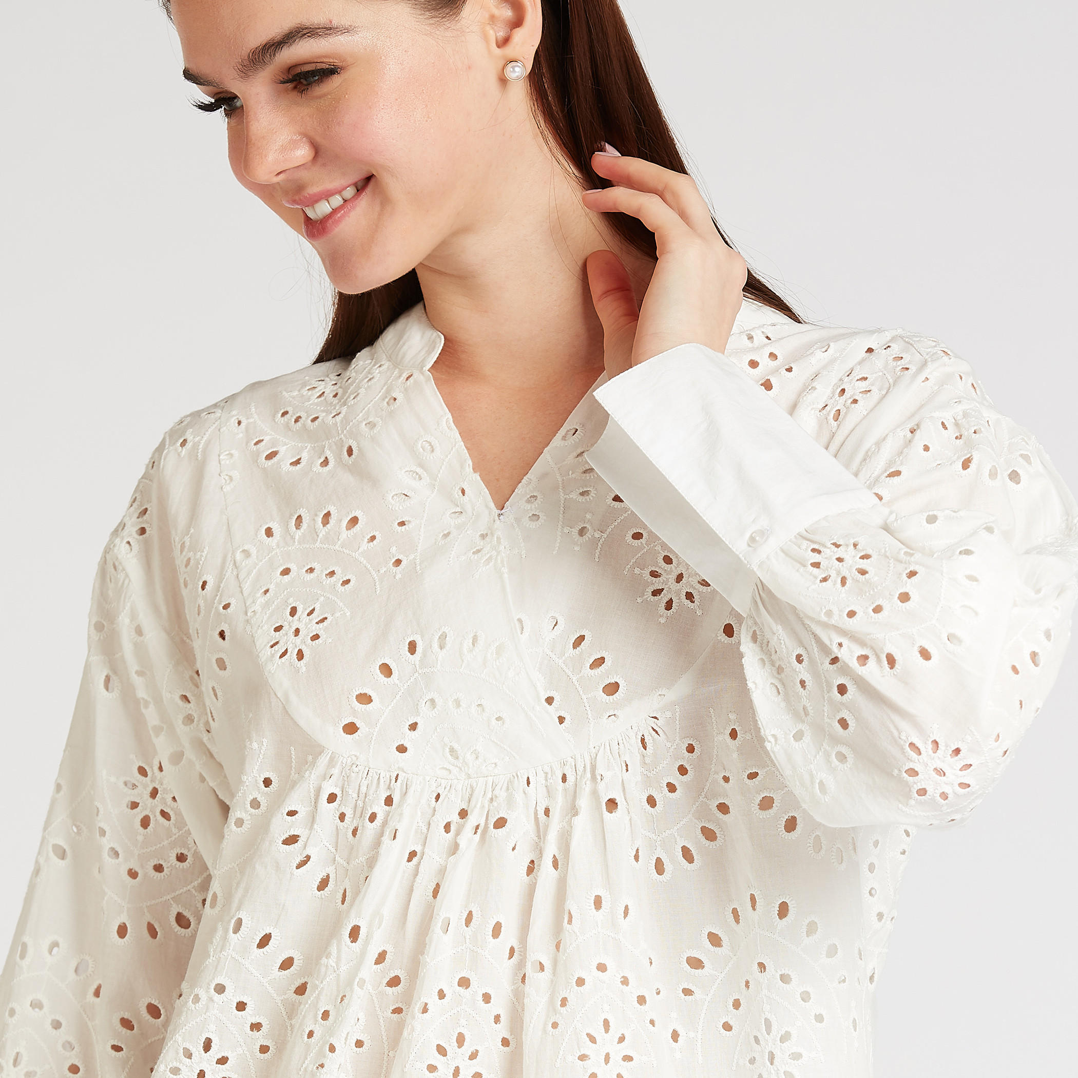 بلوزة شيفلي بياقة ماندارين وأكمام طويلة-women-clothing-shirtsandblouses-blouses-image-5