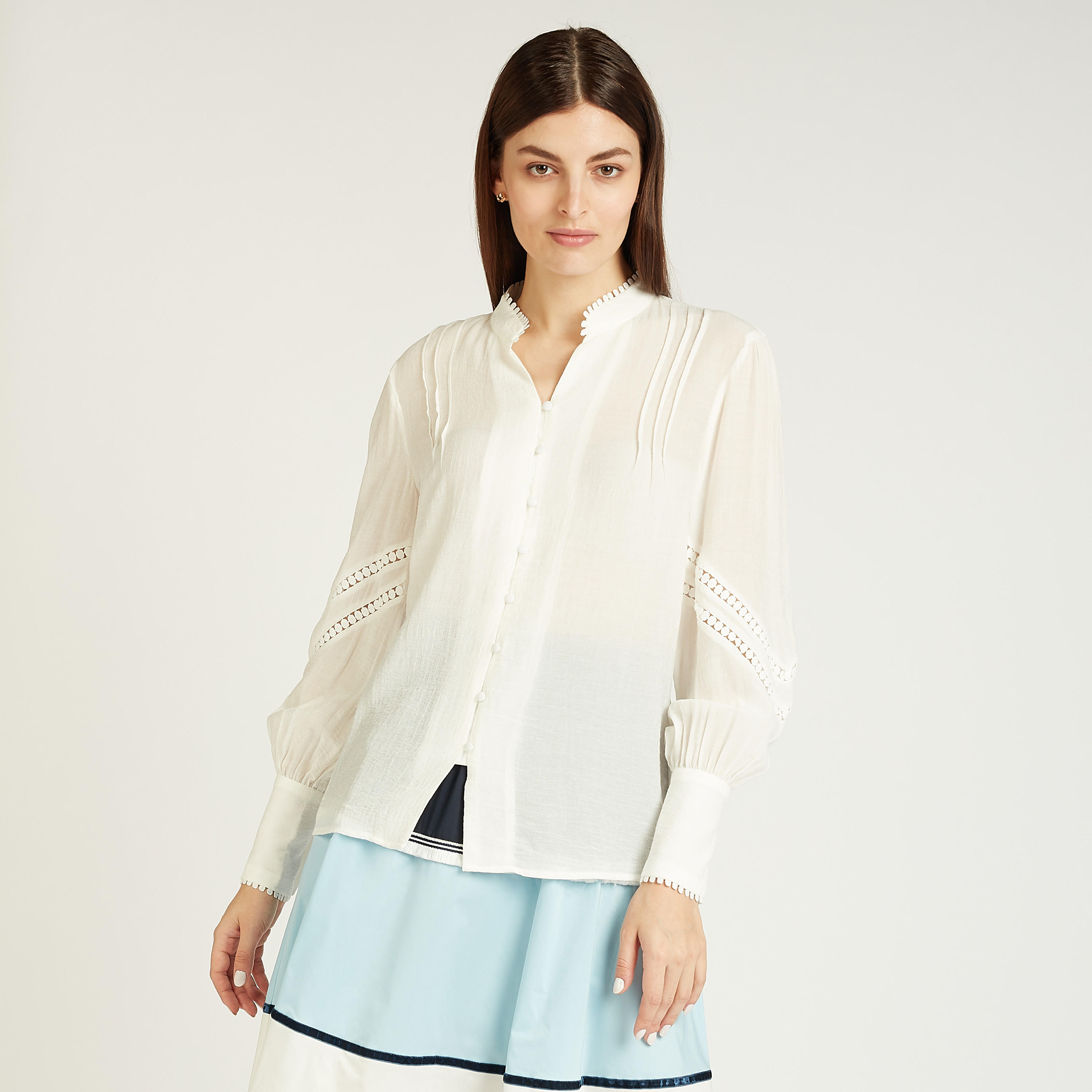 قميص بارز الملمس بياقة ماندارين وأكمام طويلة-women-clothing-shirtsandblouses-shirts-image-4