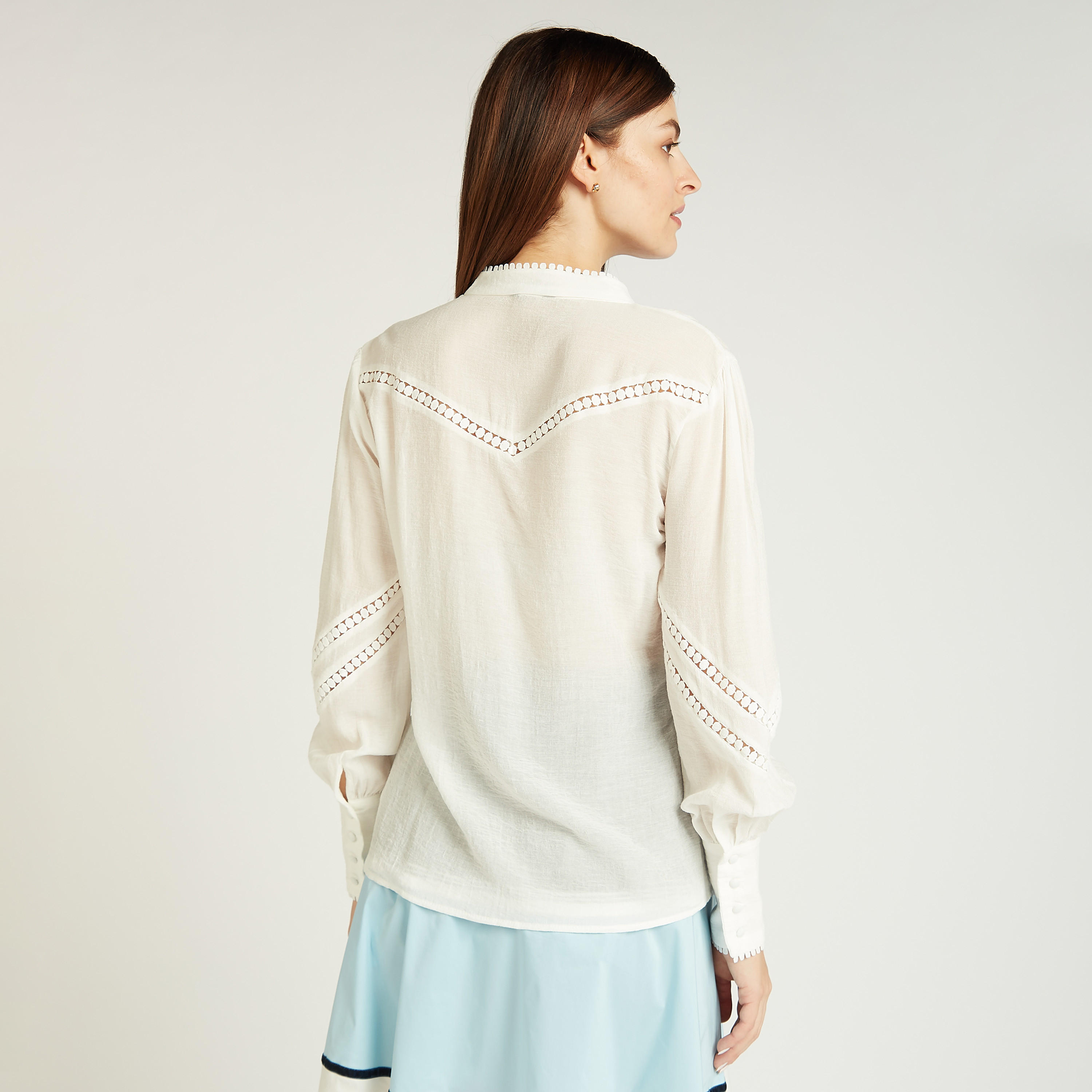 قميص بارز الملمس بياقة ماندارين وأكمام طويلة-women-clothing-shirtsandblouses-shirts-image-1