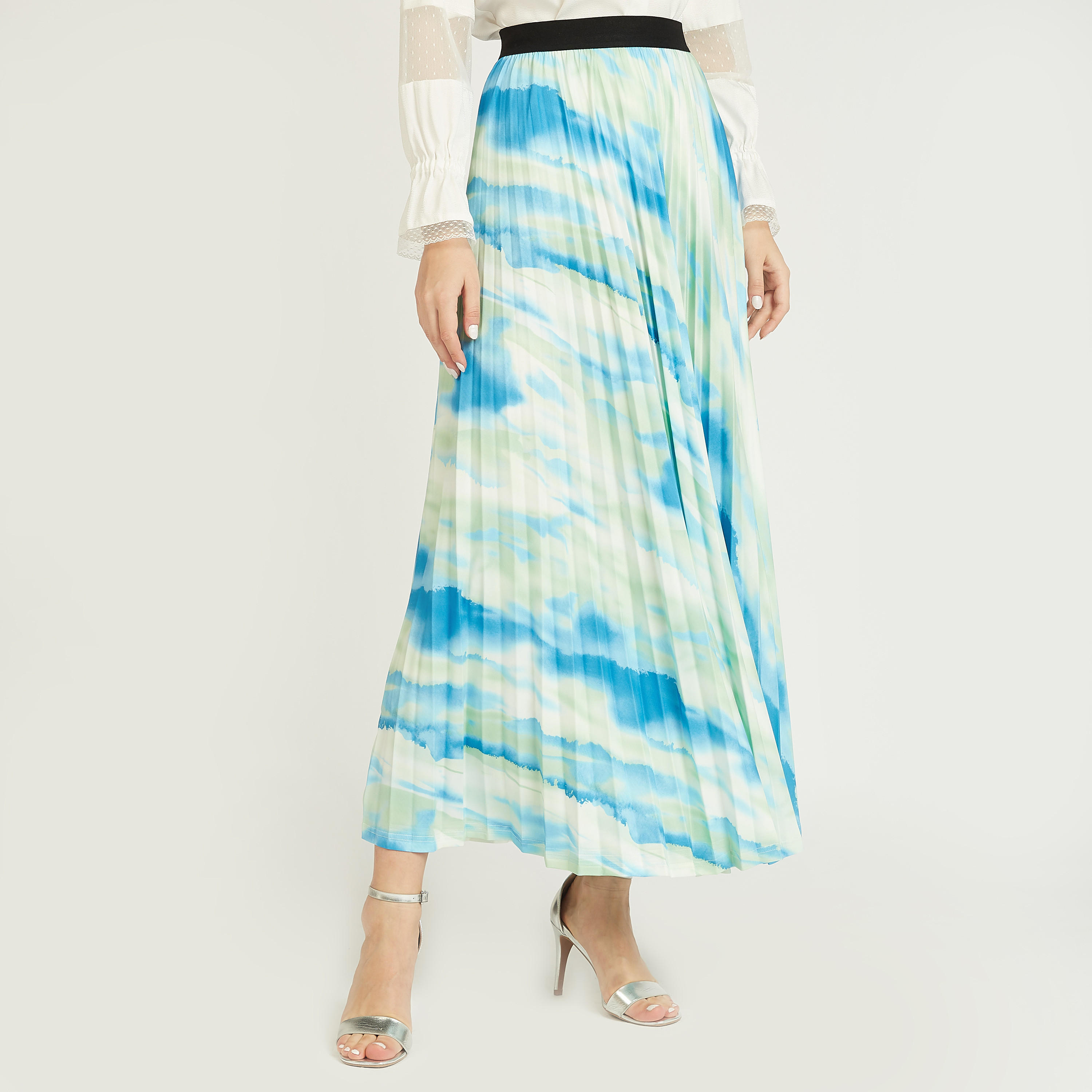 تنورة إيه لاين طويلة بخصر مطّاطي بثنيا وطبعات-women-clothing-bottoms-skirts-image-1