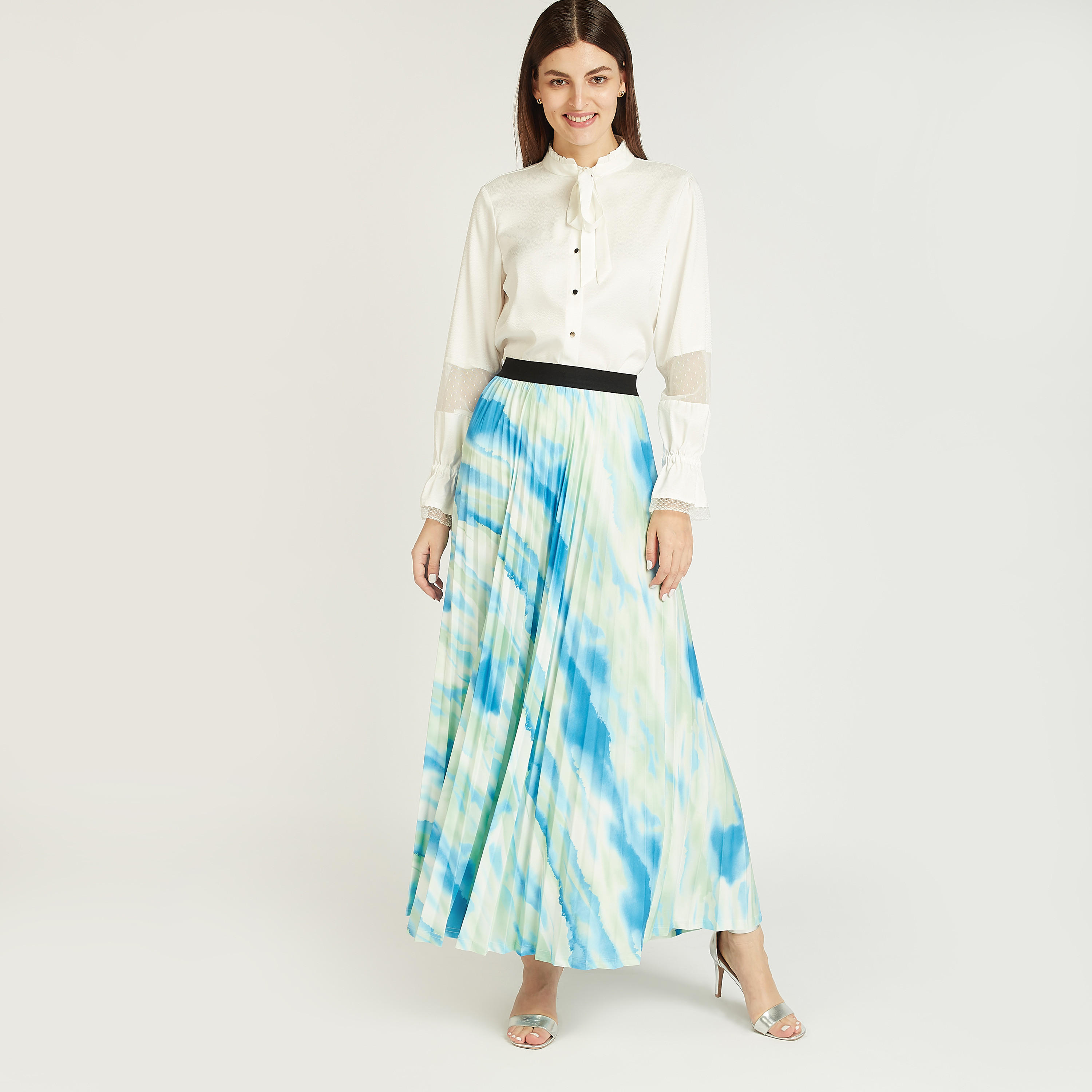 تنورة إيه لاين طويلة بخصر مطّاطي بثنيا وطبعات-women-clothing-bottoms-skirts-image-2