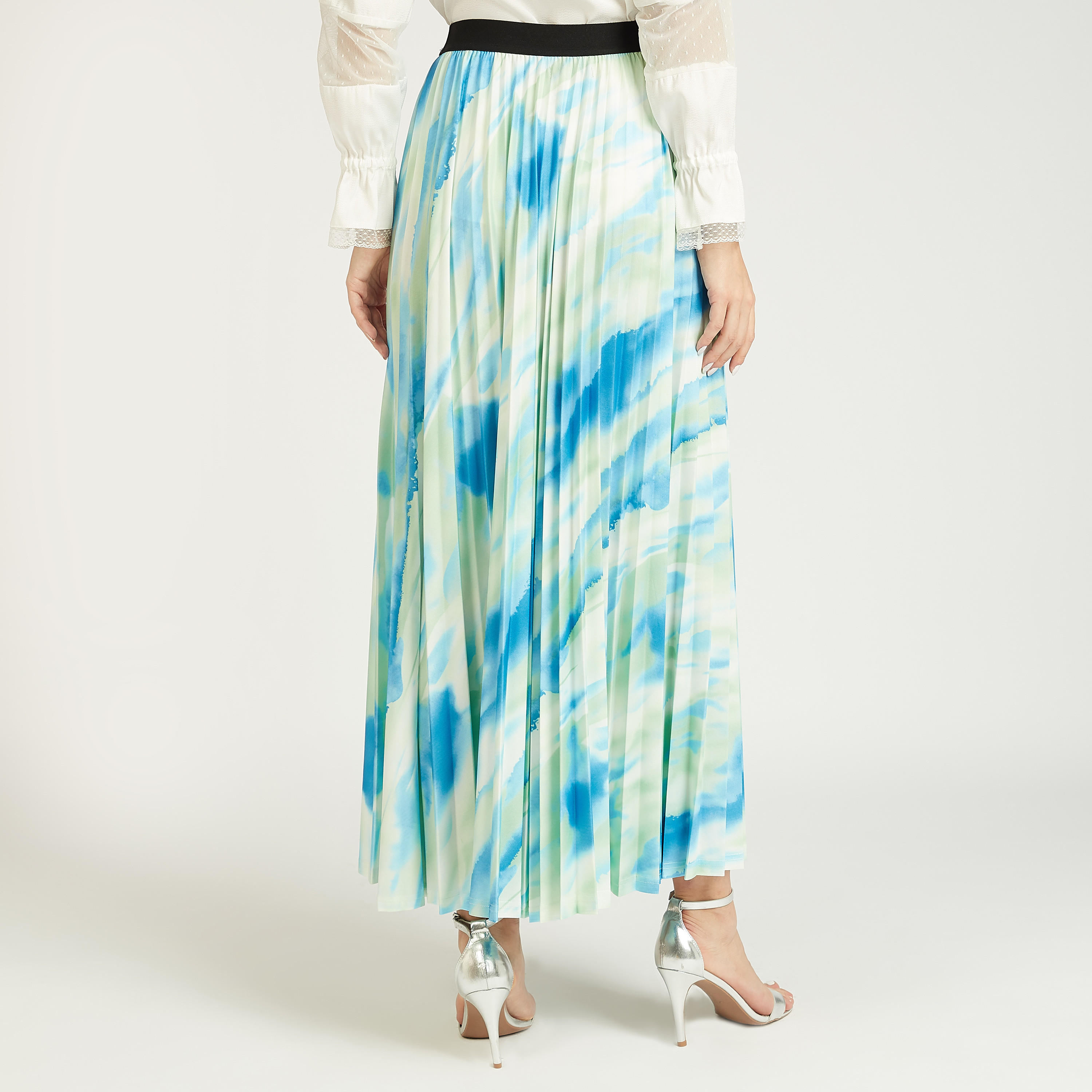 تنورة إيه لاين طويلة بخصر مطّاطي بثنيا وطبعات-women-clothing-bottoms-skirts-image-4