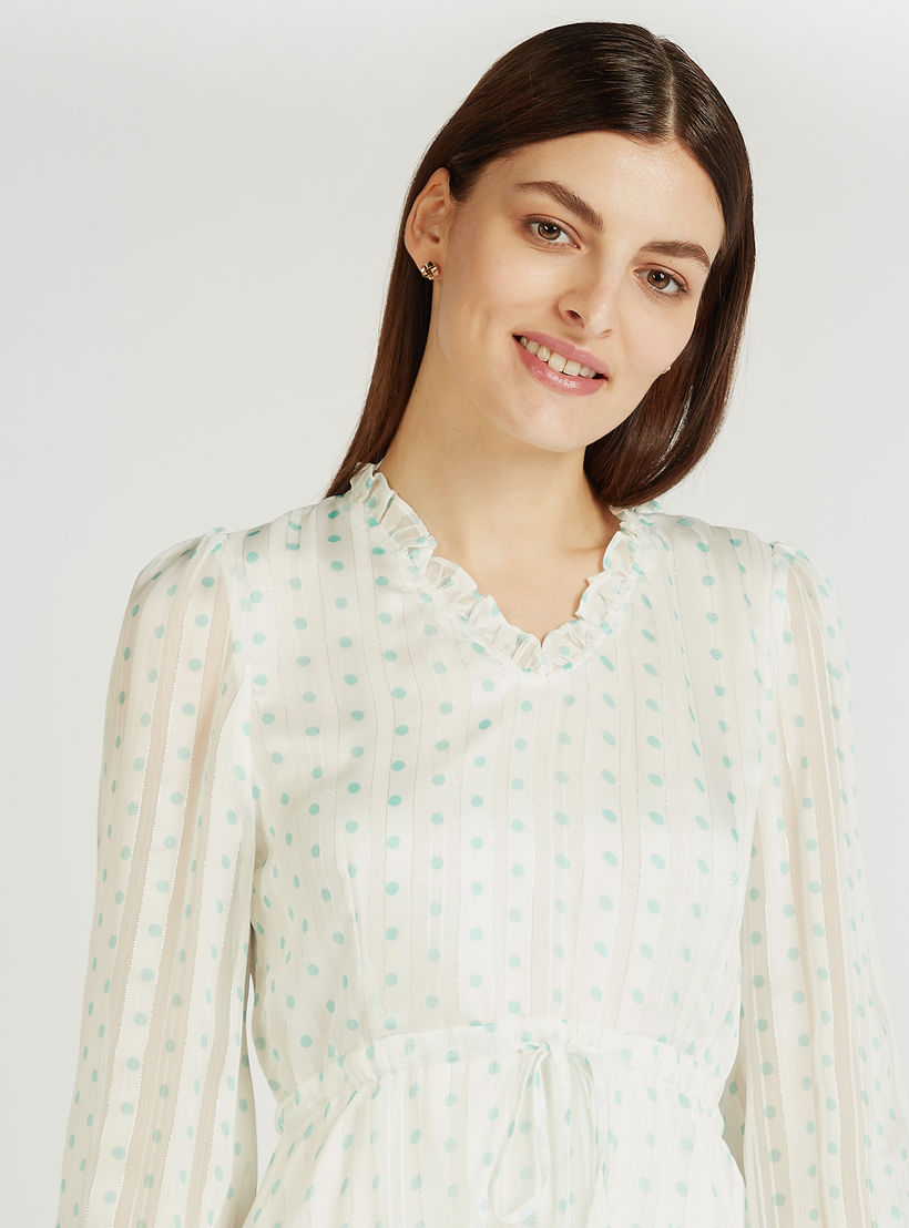 فستان إيه لاين طويل بطبعات منقّطة وياقة v وأكمام 3/4-women-clothing-dresses-image-4