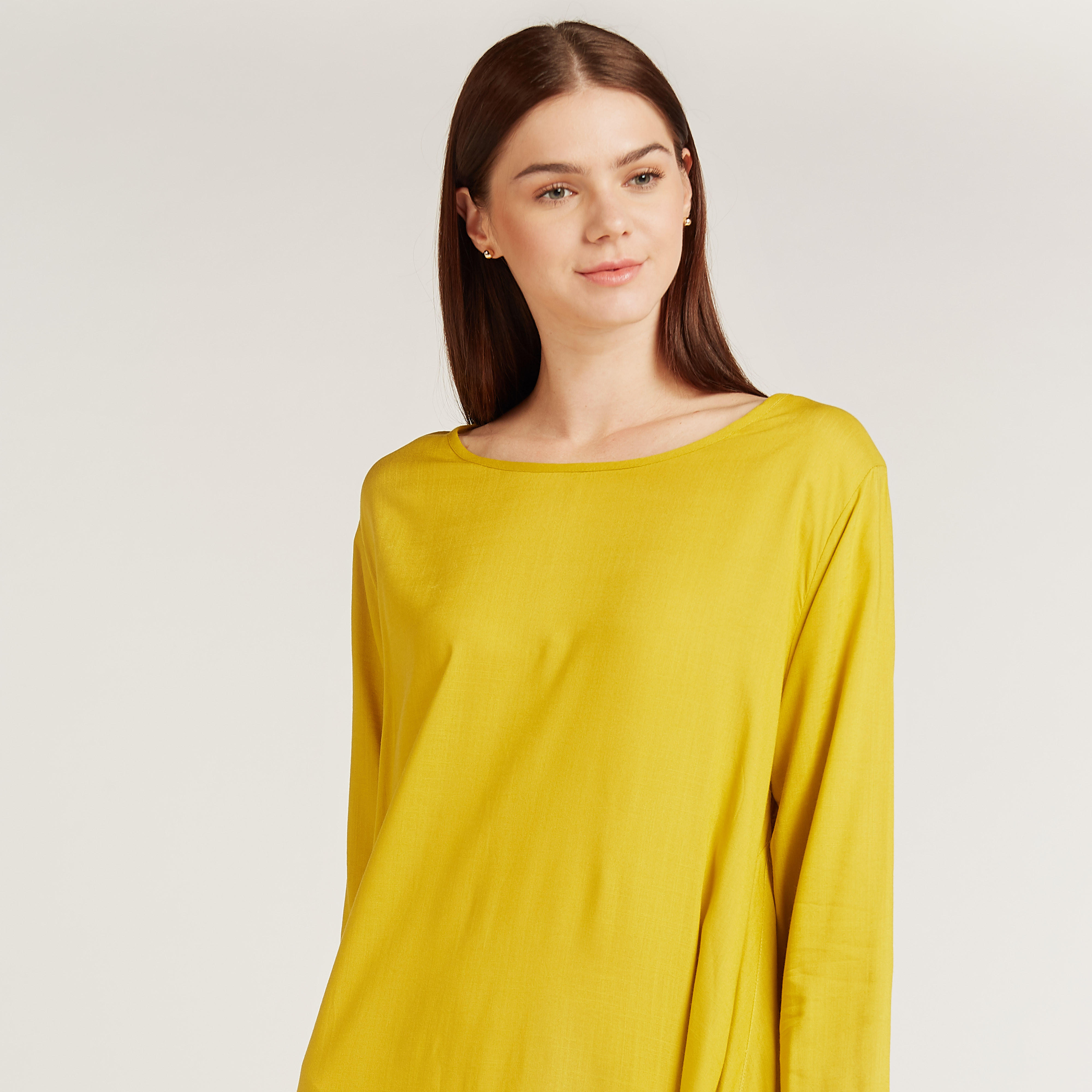 فستان ميدي سادة بأكمام طويلة وحواف غير مستوية-women-clothing-dresses-image-2