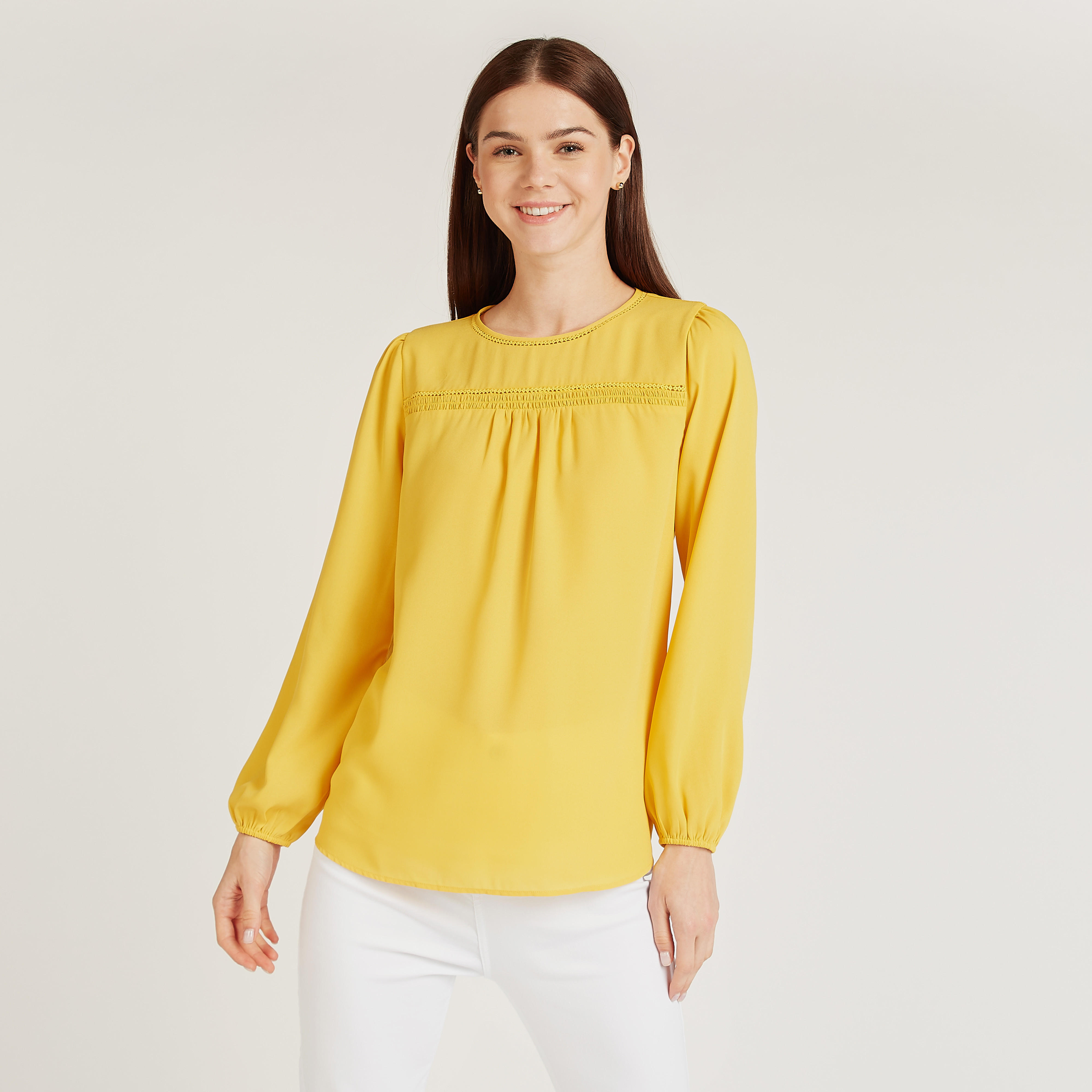 بلوزة مستدامة سادة بياقة ضيّقة وأكمام طويلة-women-clothing-shirtsandblouses-blouses-image-4