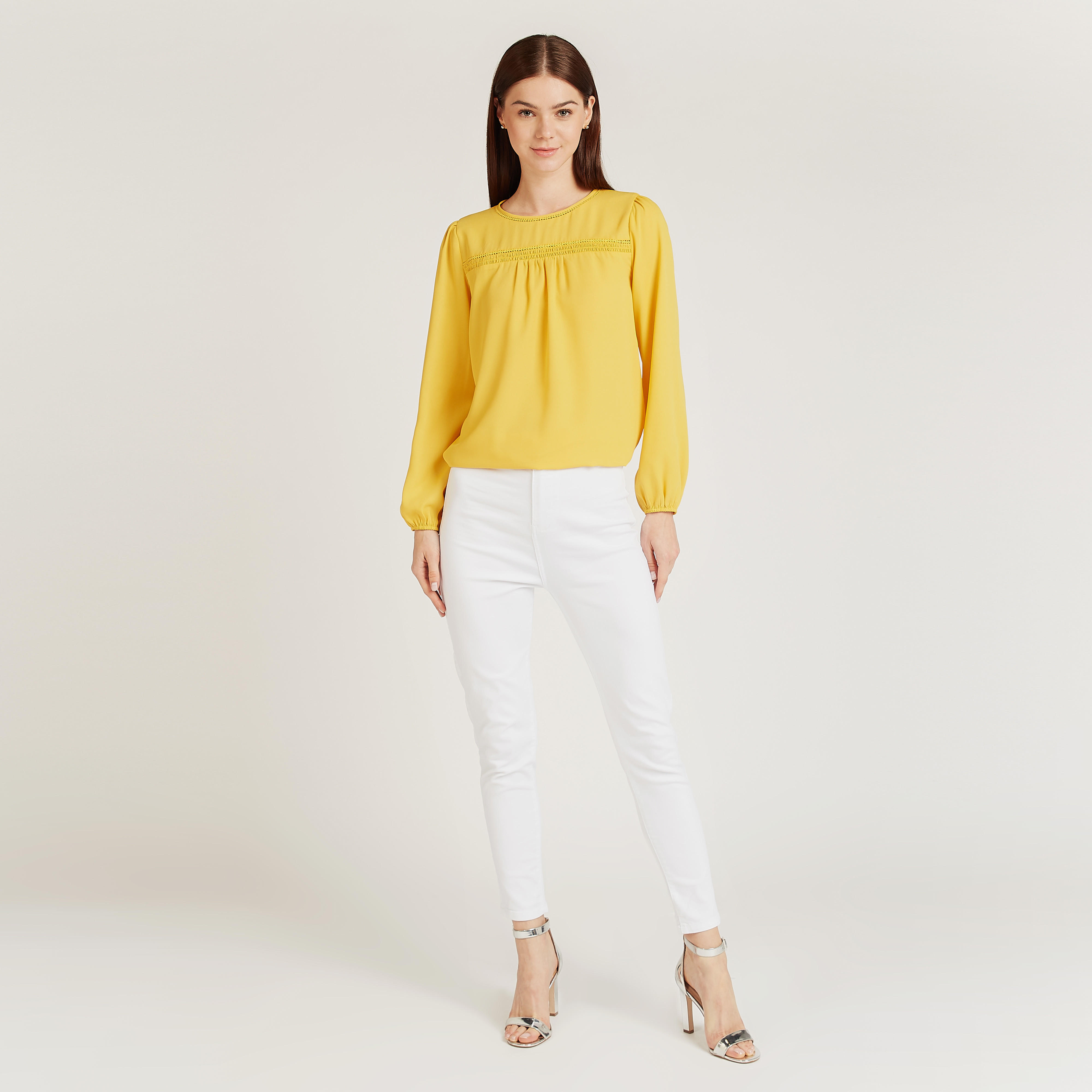 بلوزة مستدامة سادة بياقة ضيّقة وأكمام طويلة-women-clothing-shirtsandblouses-blouses-image-3