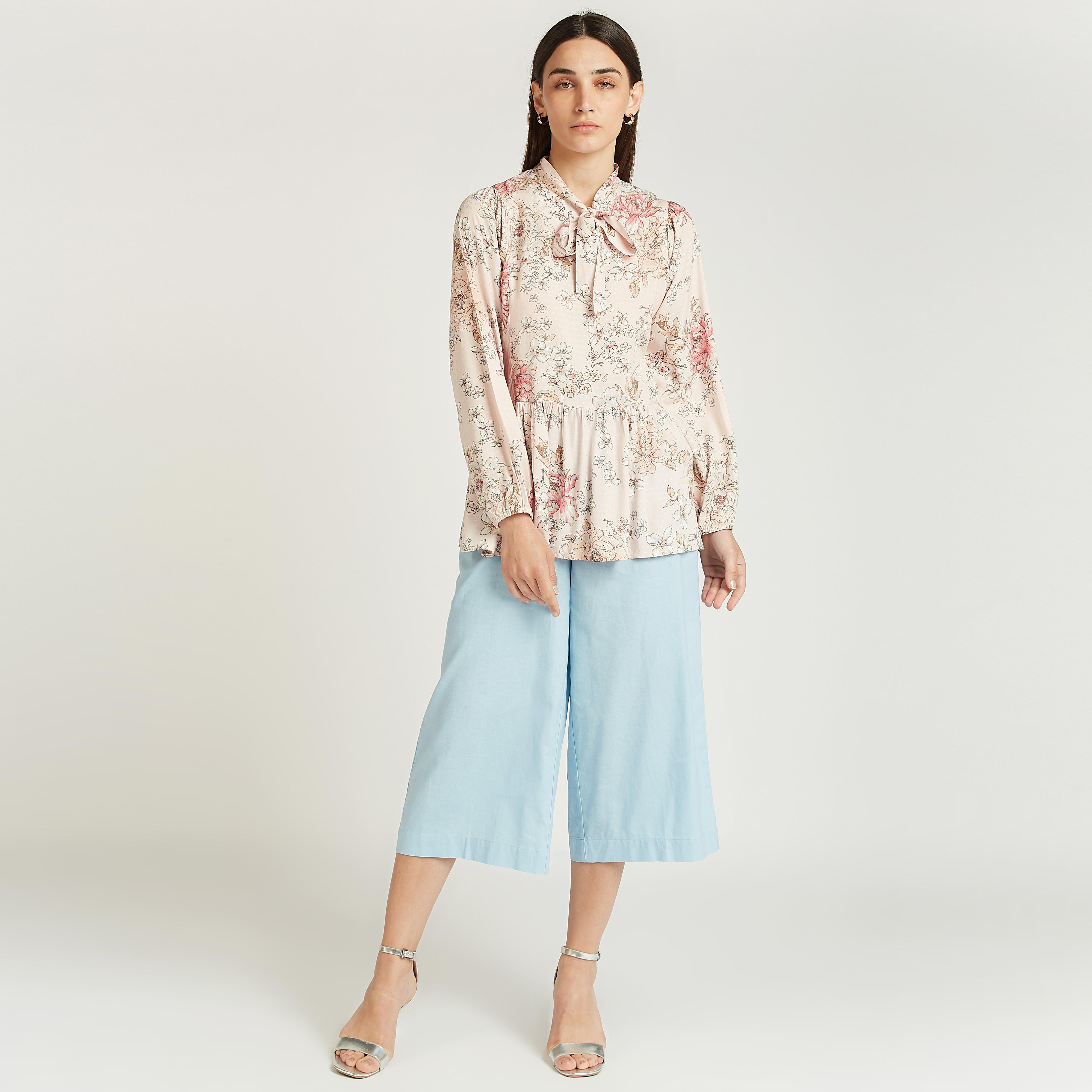 Printed Peplum Top with Long Sleeves and Necktie-women-clothing-shirtsandblouses-blouses-image-2