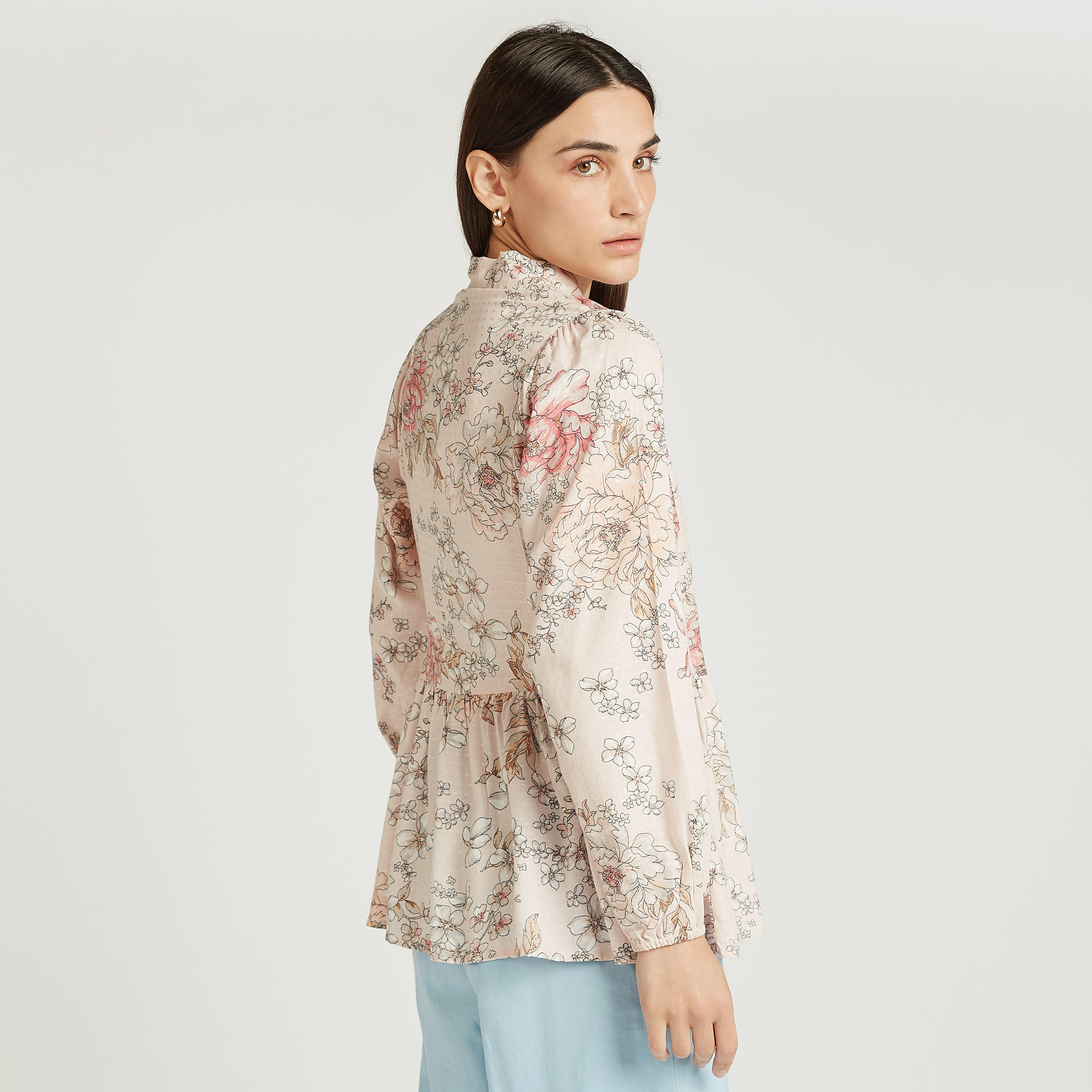 Printed Peplum Top with Long Sleeves and Necktie-women-clothing-shirtsandblouses-blouses-image-4
