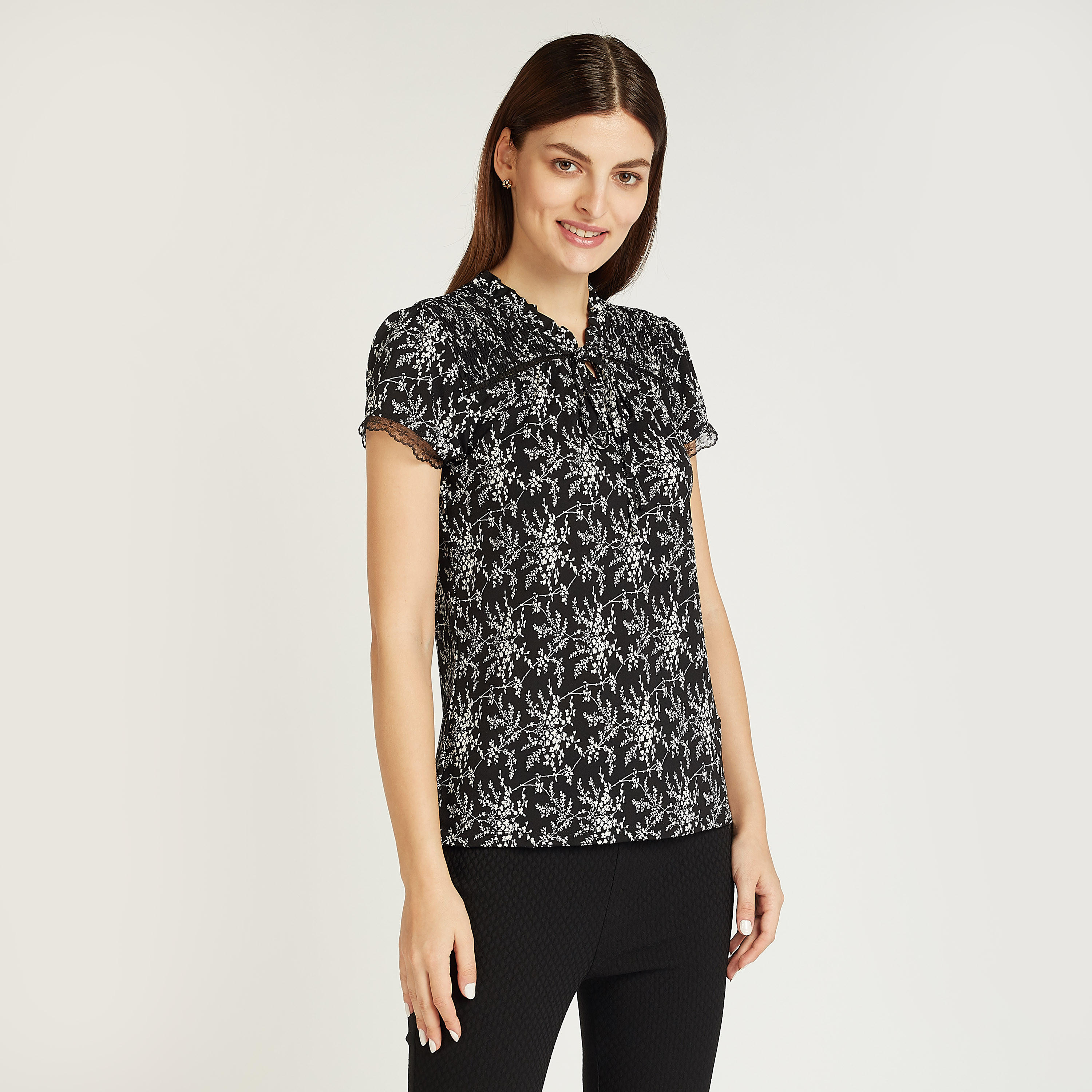 Printed Top with Short Sleeves and Tie Ups-women-clothing-shirtsandblouses-blouses-image-1