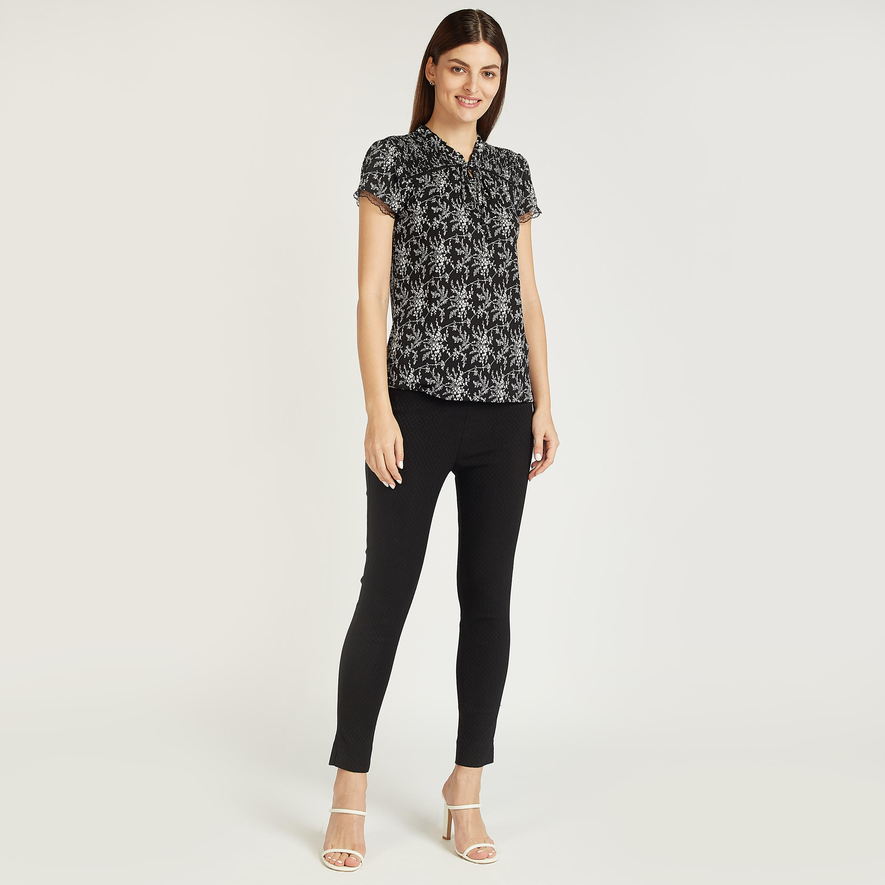 Printed Top with Short Sleeves and Tie Ups-women-clothing-shirtsandblouses-blouses-image-2