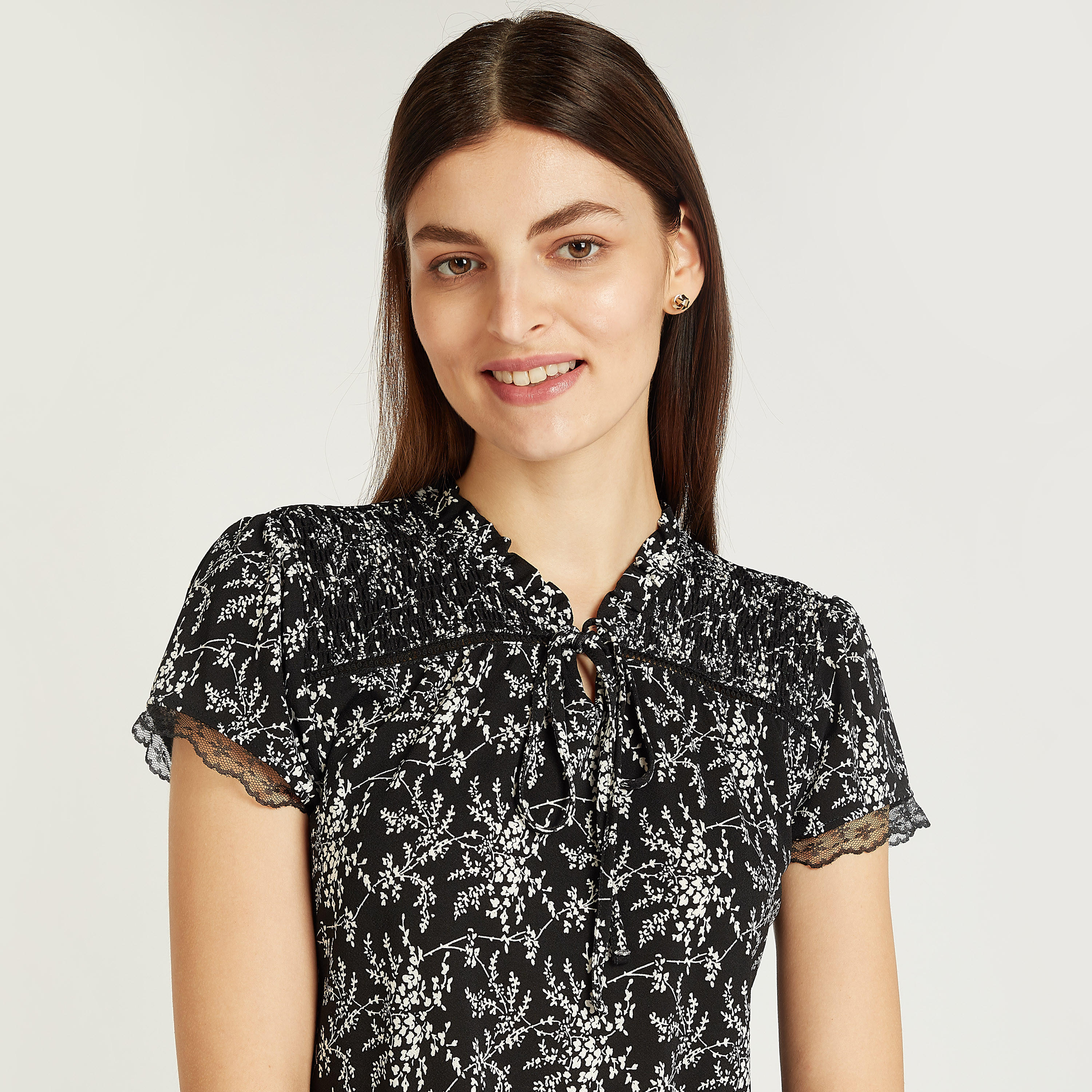 Printed Top with Short Sleeves and Tie Ups-women-clothing-shirtsandblouses-blouses-image-3