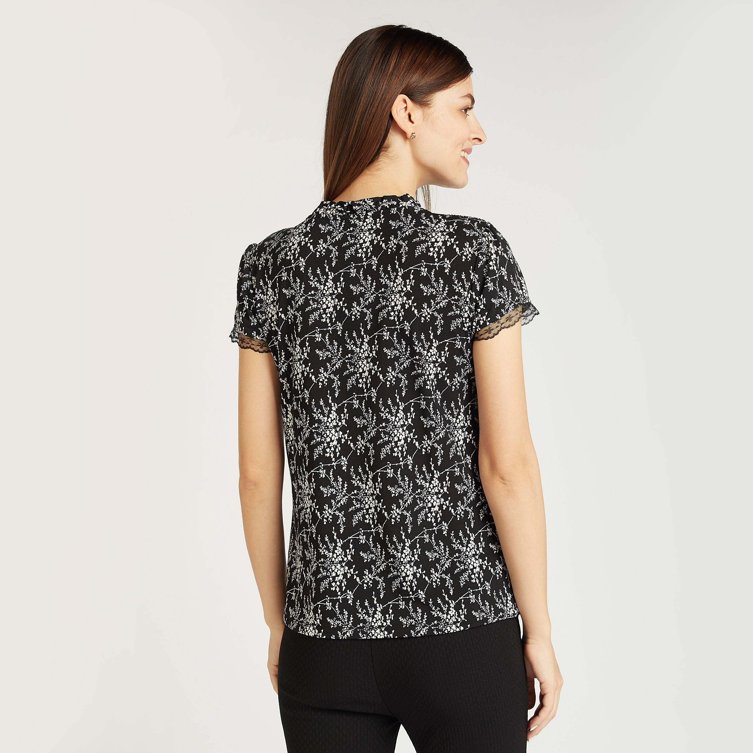 Printed Top with Short Sleeves and Tie Ups-women-clothing-shirtsandblouses-blouses-image-4