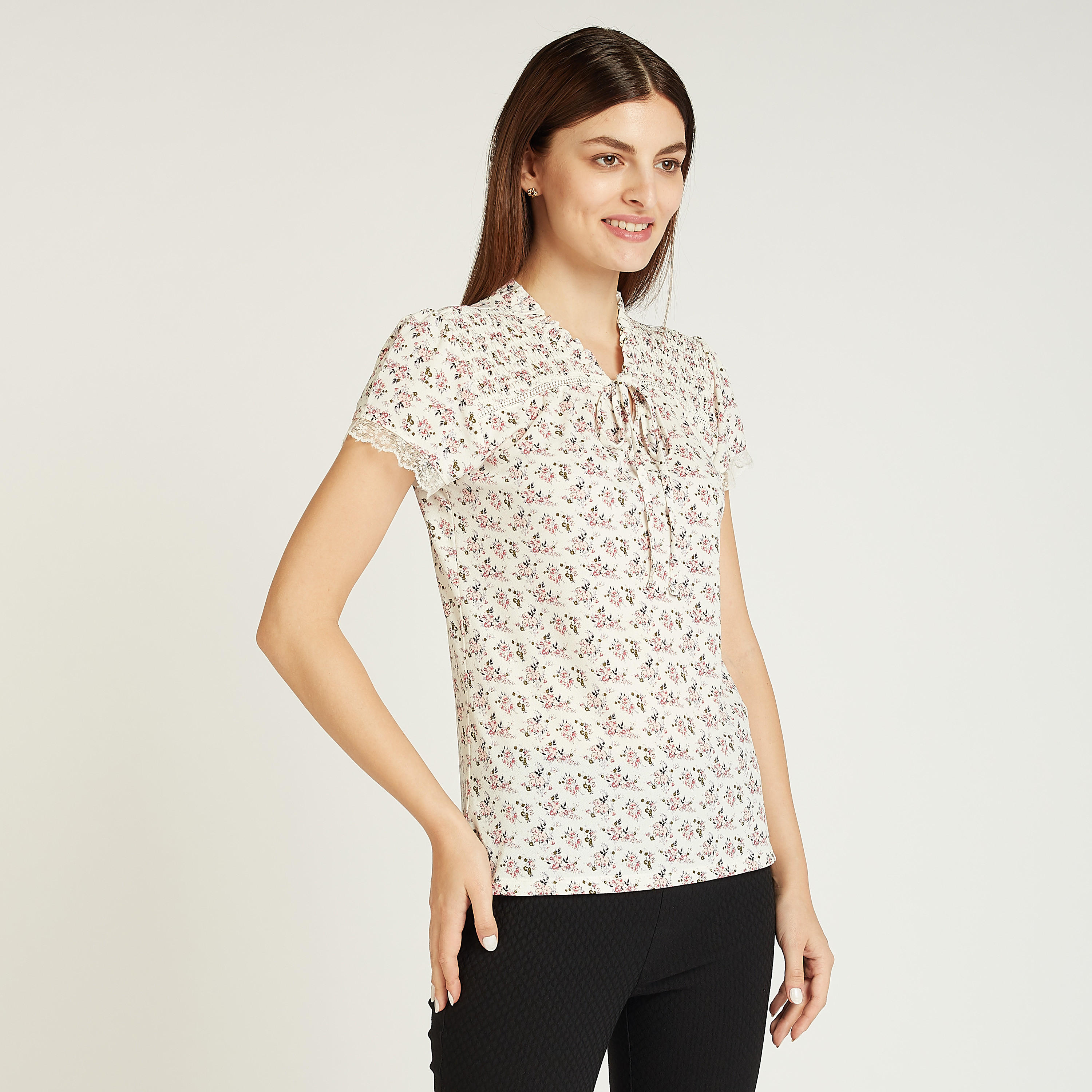 Printed Top with Short Sleeves and Tie Ups-women-clothing-shirtsandblouses-blouses-image-1