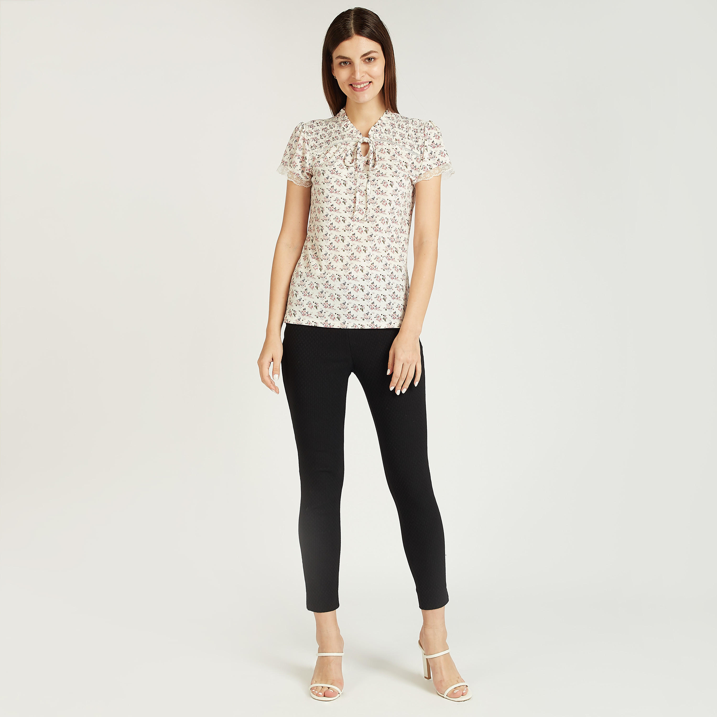 Printed Top with Short Sleeves and Tie Ups-women-clothing-shirtsandblouses-blouses-image-2