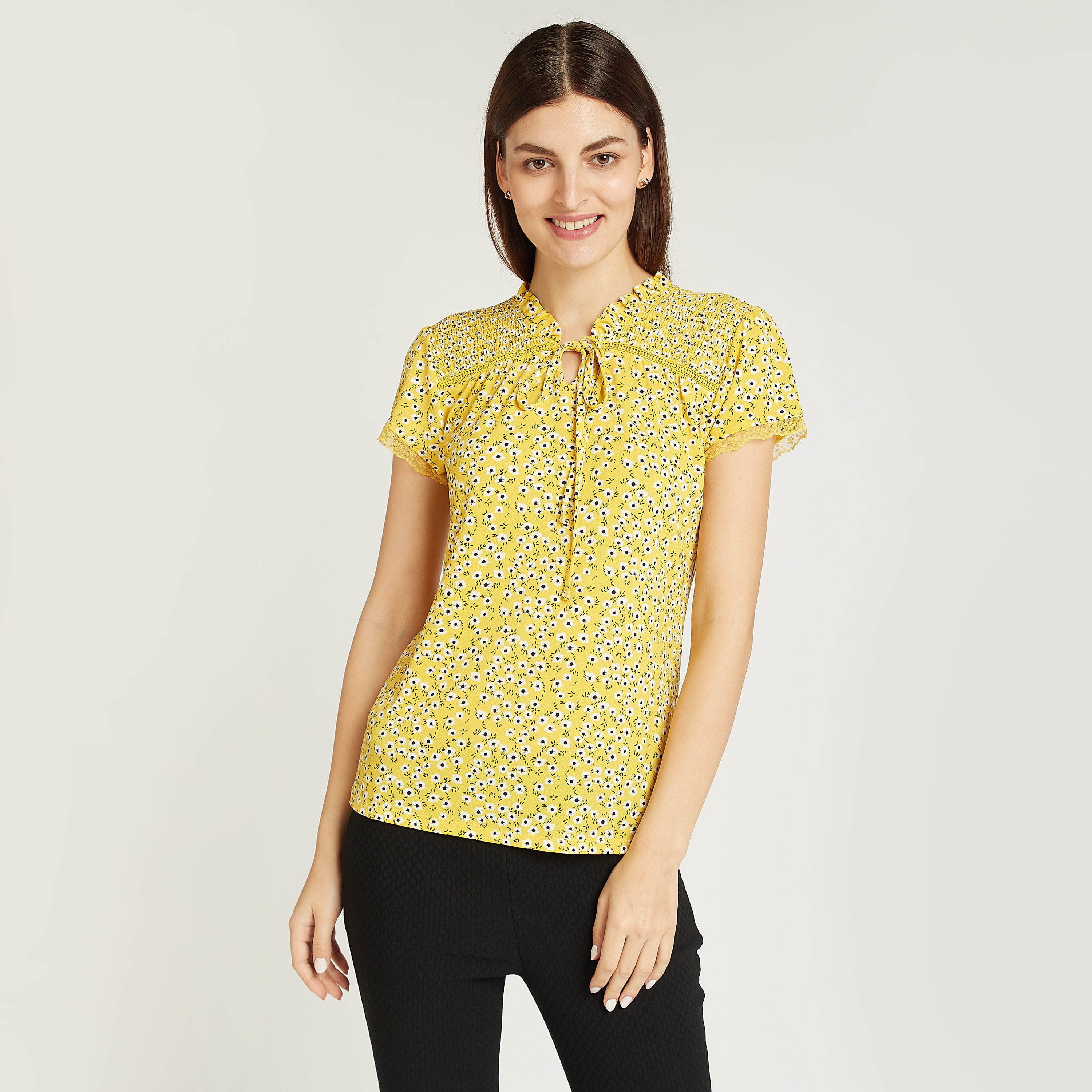 Printed Top with Short Sleeves and Tie Ups-women-clothing-shirtsandblouses-blouses-image-1