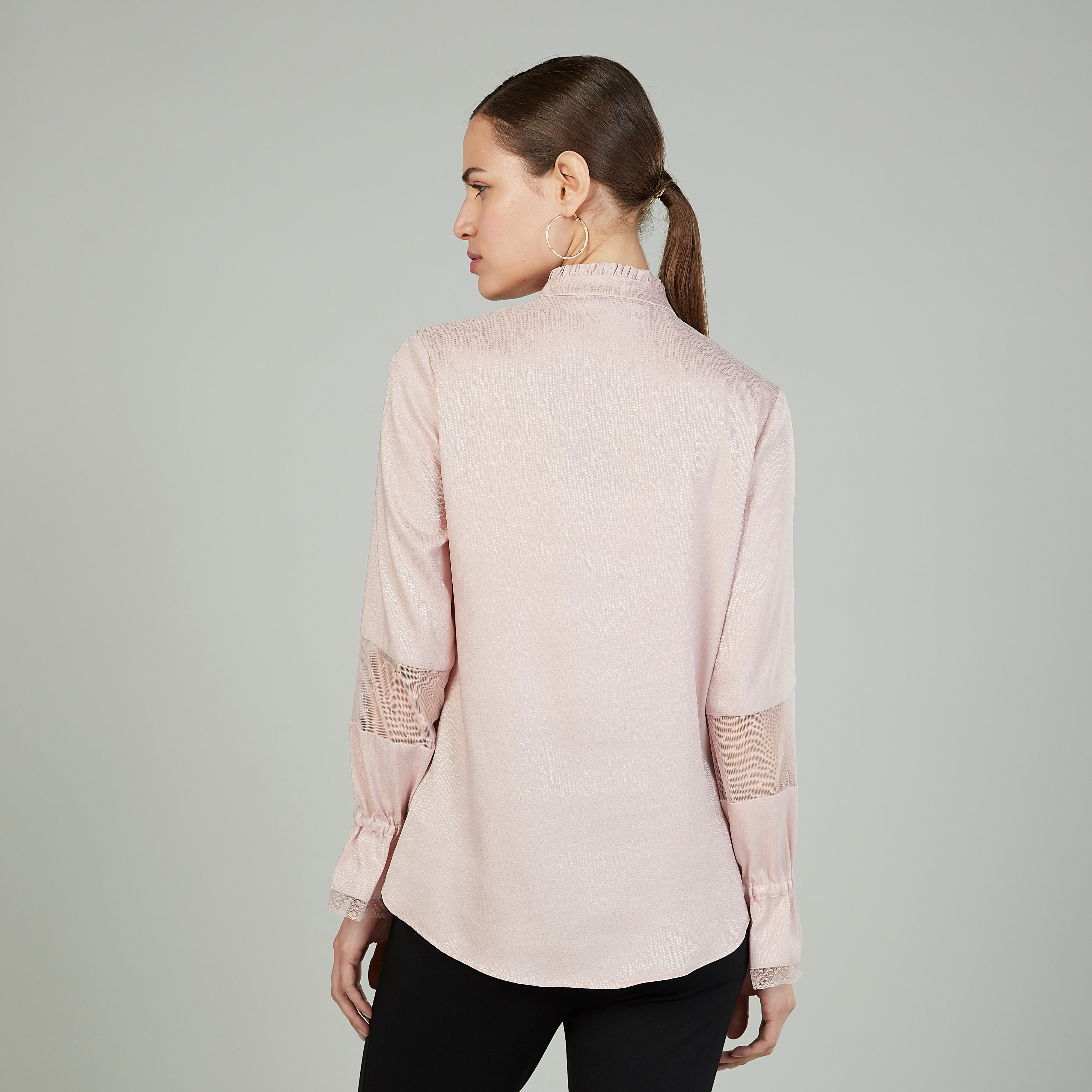 Plain Long Sleeves Shirt with Necktie and Lace Detail-women-clothing-shirtsandblouses-shirts-image-4