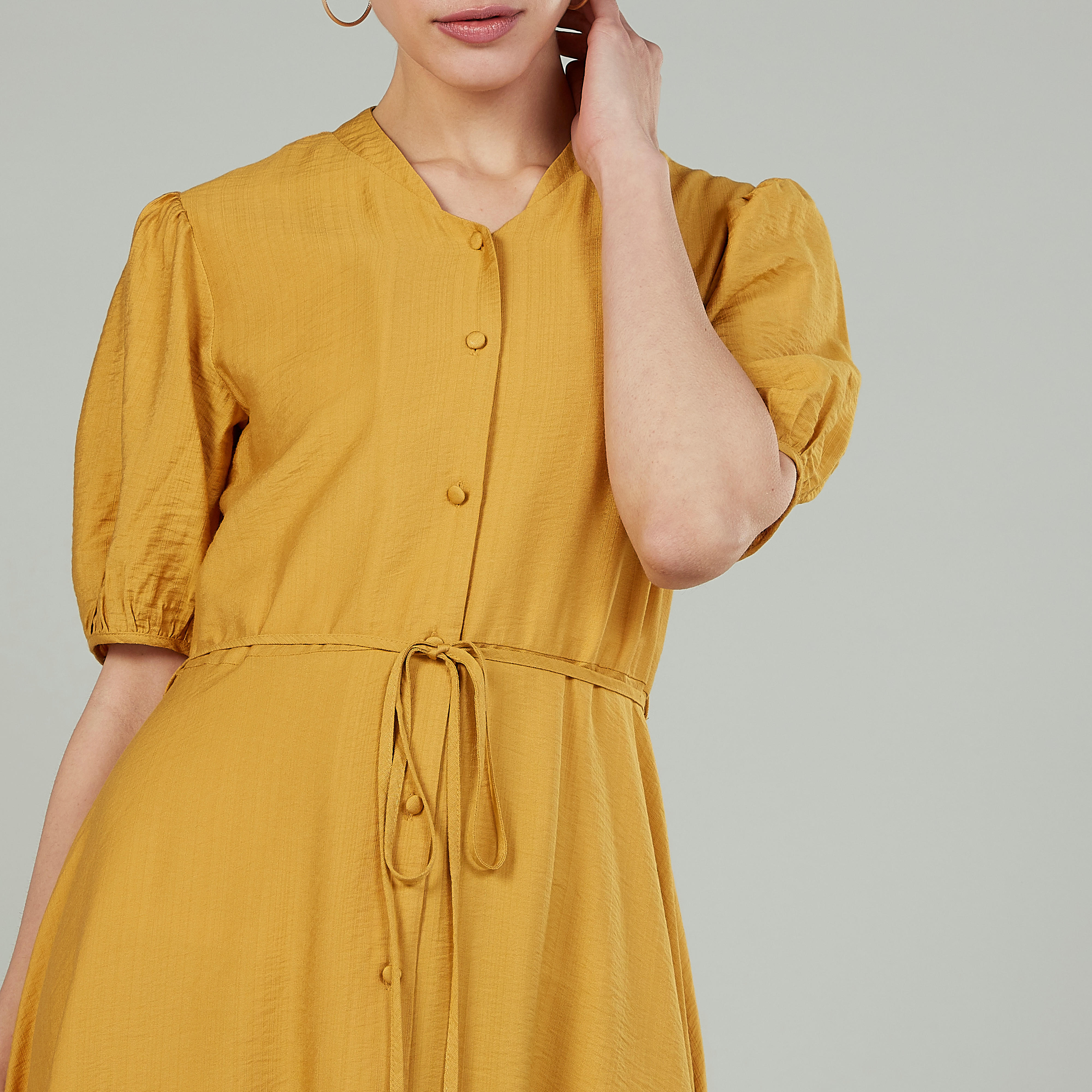 قميص فستان سادة بأكمام قصيرة وأربطة-women-clothing-dresses-image-7