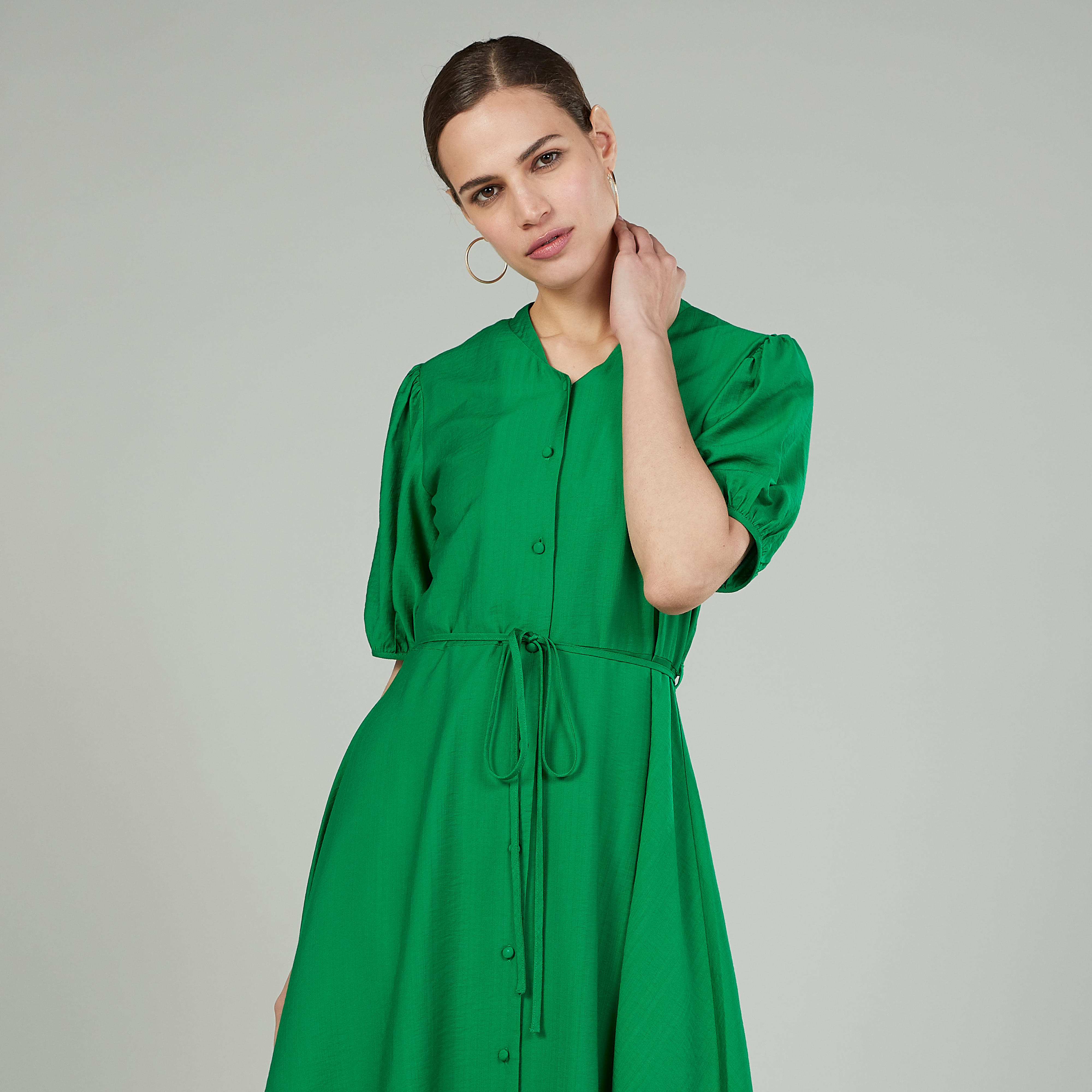 قميص فستان سادة بأكمام قصيرة وأربطة-women-clothing-dresses-image-11
