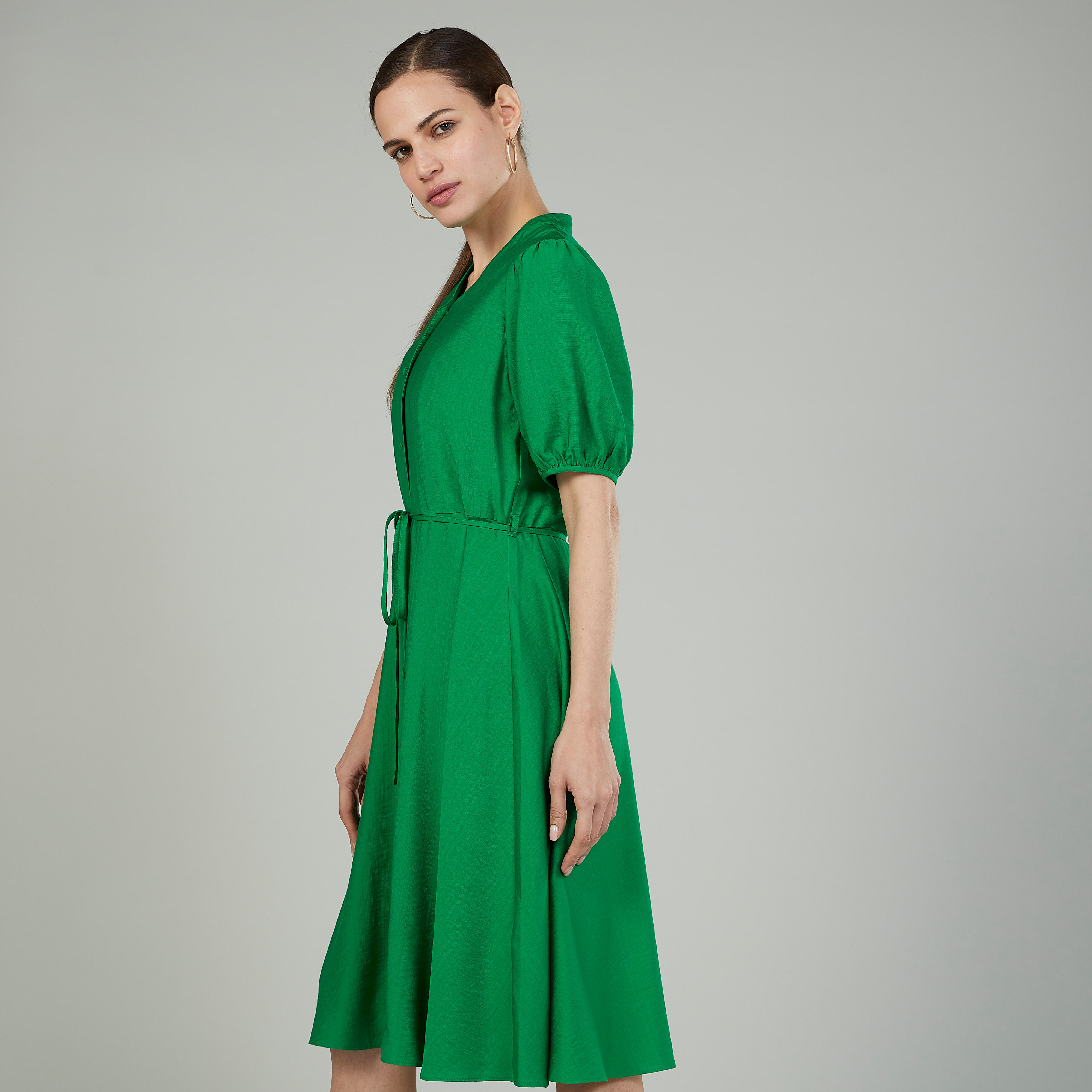 قميص فستان سادة بأكمام قصيرة وأربطة-women-clothing-dresses-image-12