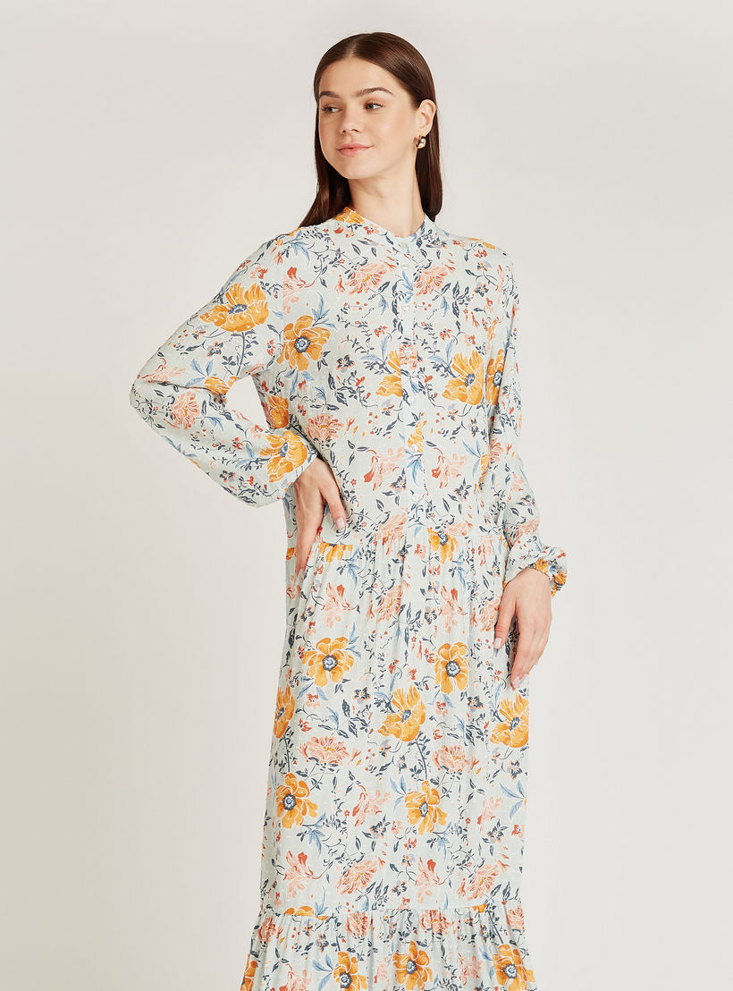 فستان إيه لاين طويل بياقة ماندرين وأكمام بيشوب وطبعات أزهار-women-clothing-dresses-image-2