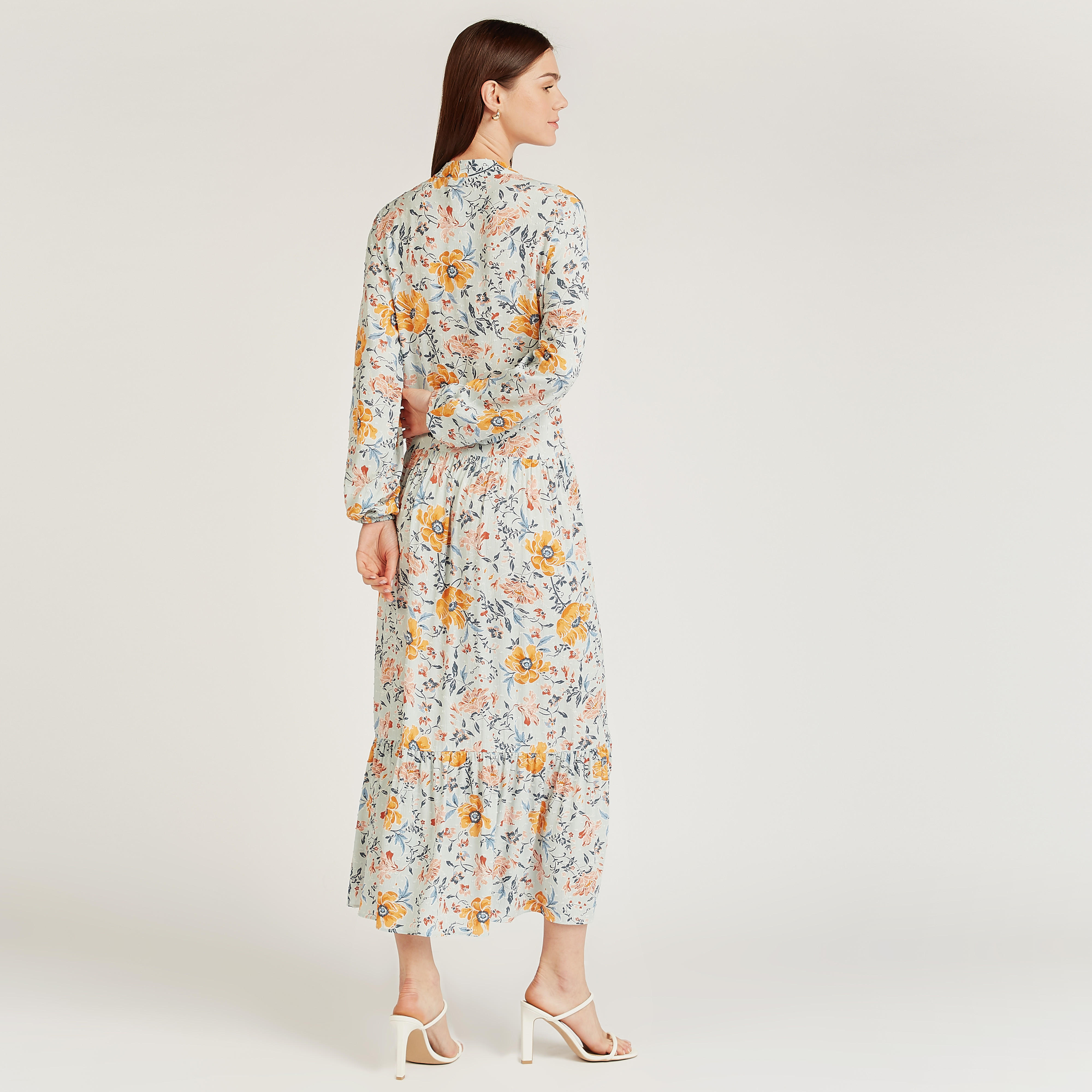 فستان إيه لاين طويل بياقة ماندرين وأكمام بيشوب وطبعات أزهار-women-clothing-dresses-image-3
