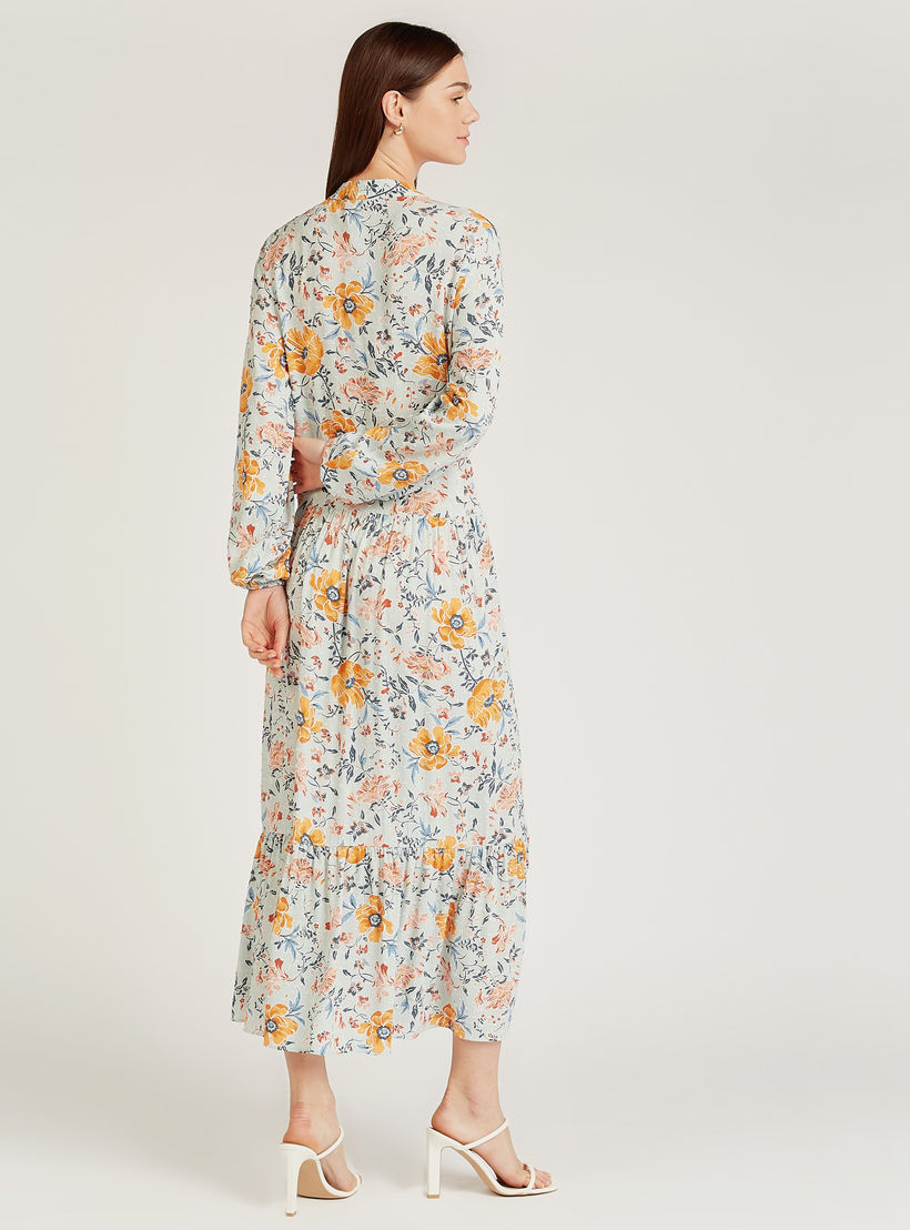 فستان إيه لاين طويل بياقة ماندرين وأكمام بيشوب وطبعات أزهار-women-clothing-dresses-image-3