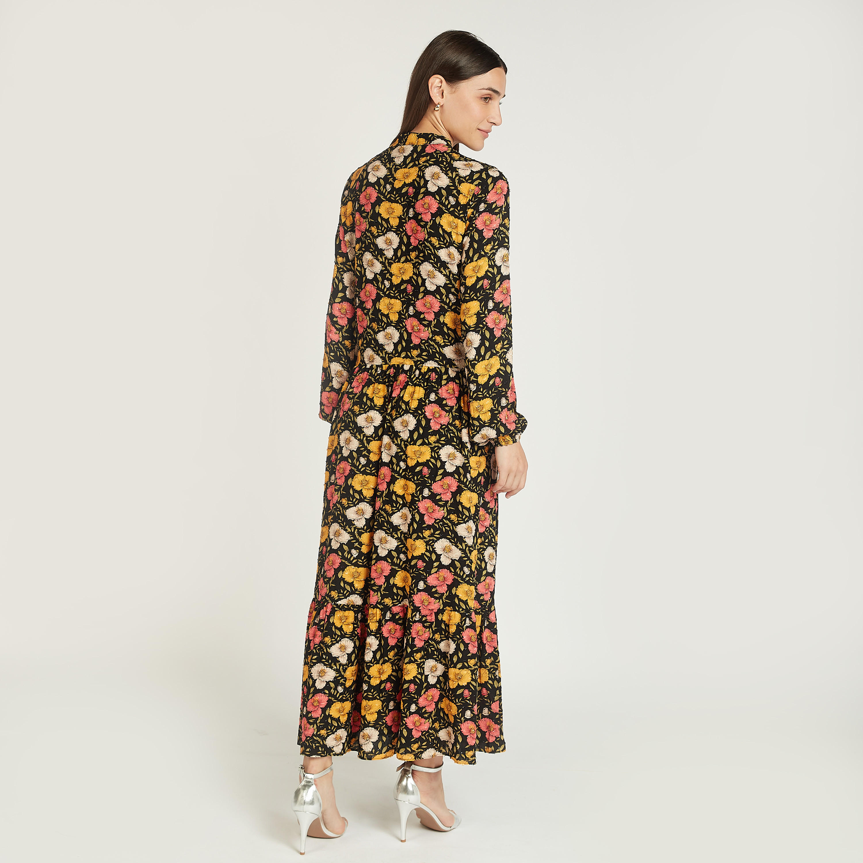 فستان طويل بياقة ماندارين وأكمام بيشوب وطبعات زهرية-women-clothing-dresses-image-3
