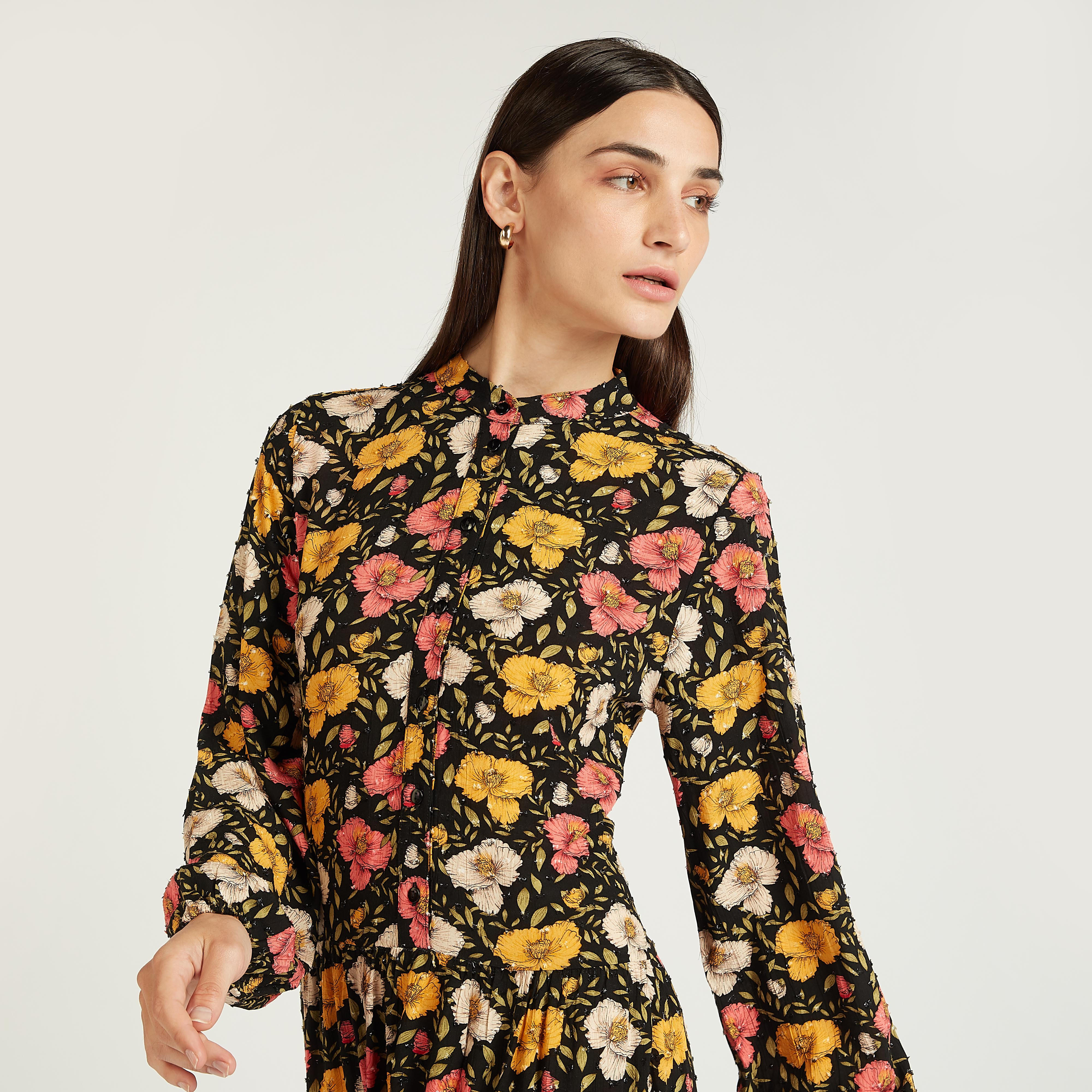فستان طويل بياقة ماندارين وأكمام بيشوب وطبعات زهرية-women-clothing-dresses-image-4